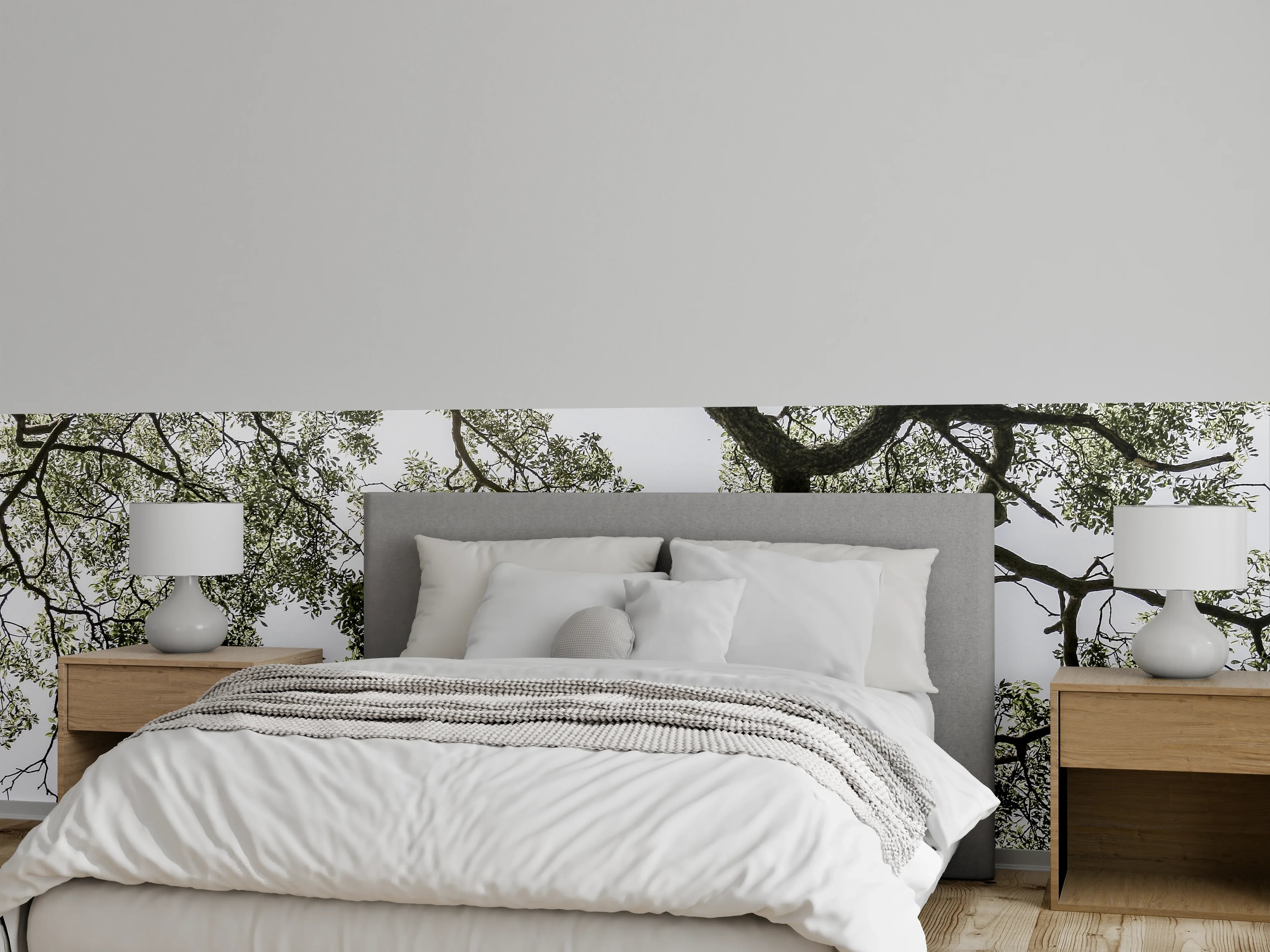Wandverkleidung Schlafzimmer - Baumkrone Schwarz-Weiß Fotokunst