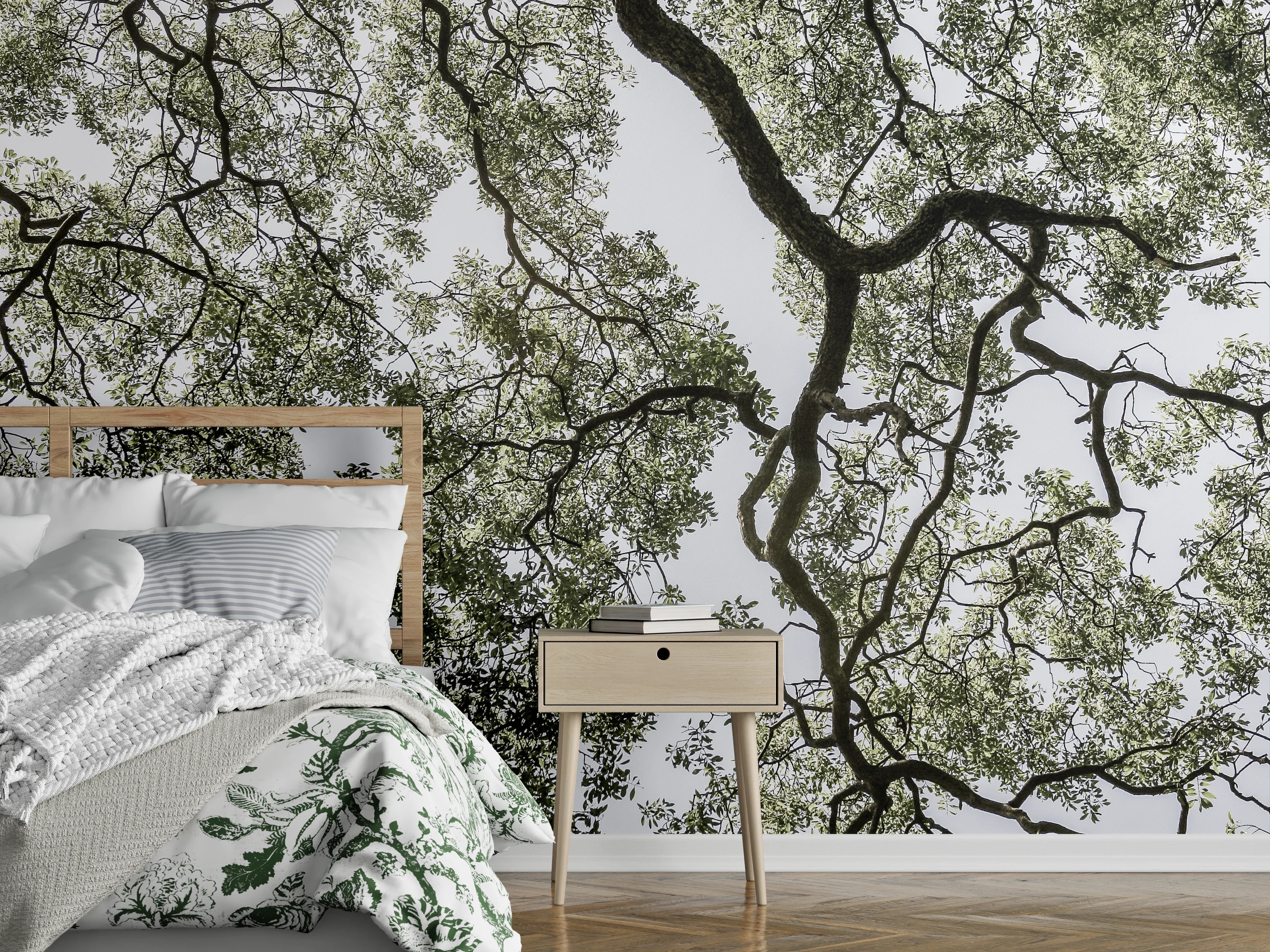 Wandverkleidung Schlafzimmer - Baumkrone Schwarz-Weiß Fotokunst