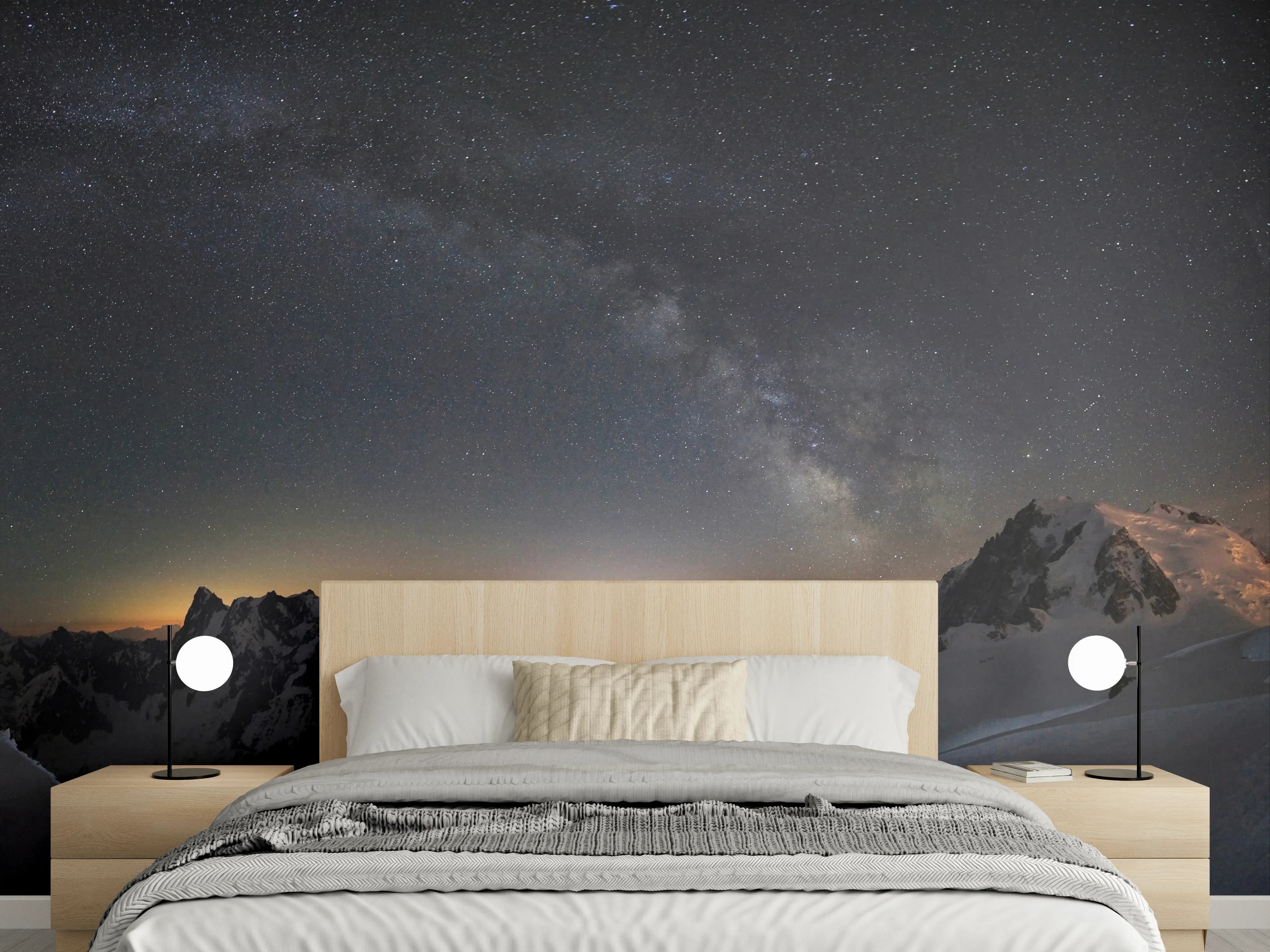 Wandverkleidung Schlafzimmer - Beeindruckende Bergpanorama bei Sternenhimmel