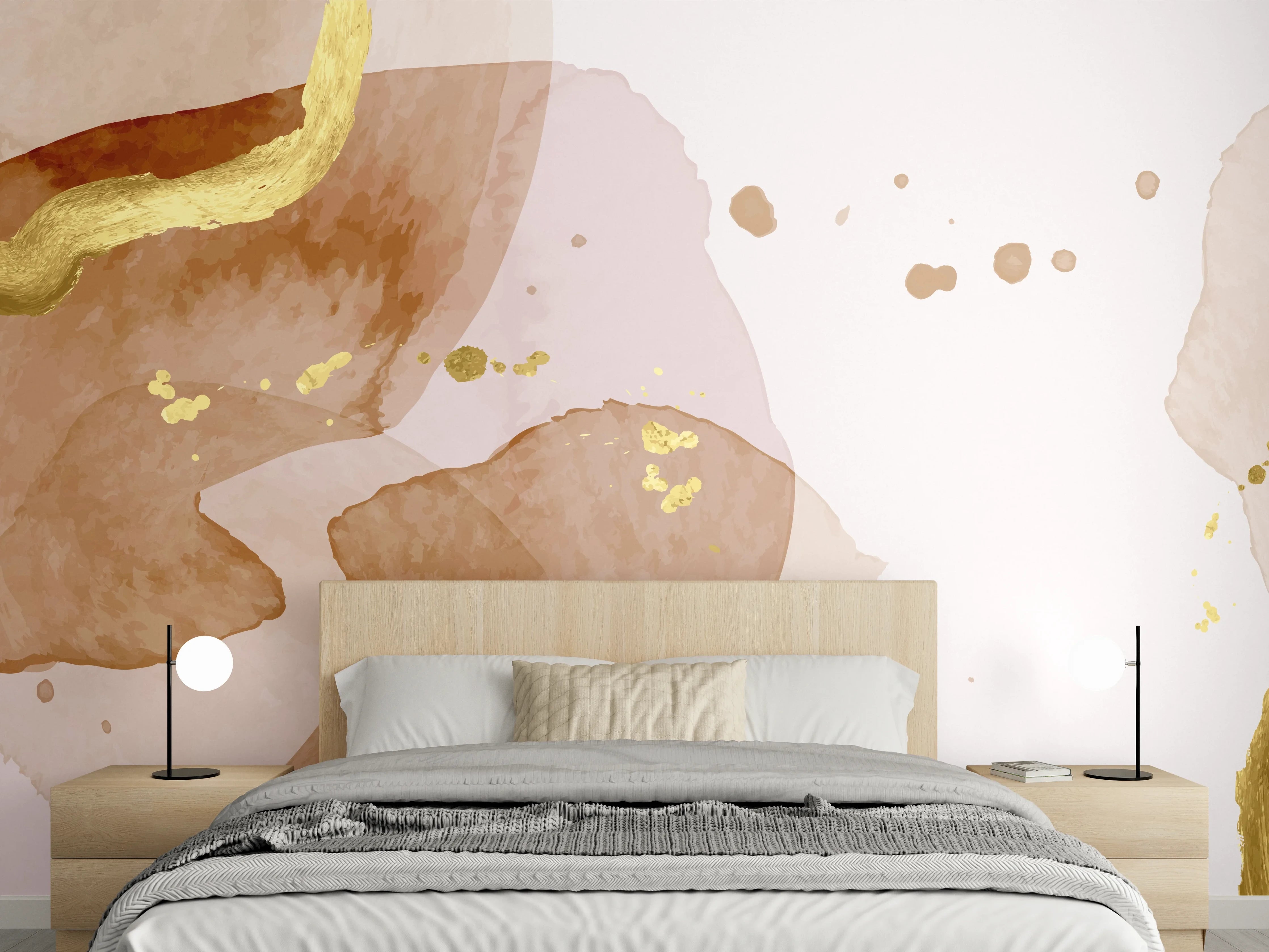 Wandverkleidung Schlafzimmer - Beige Aquarell Kunst