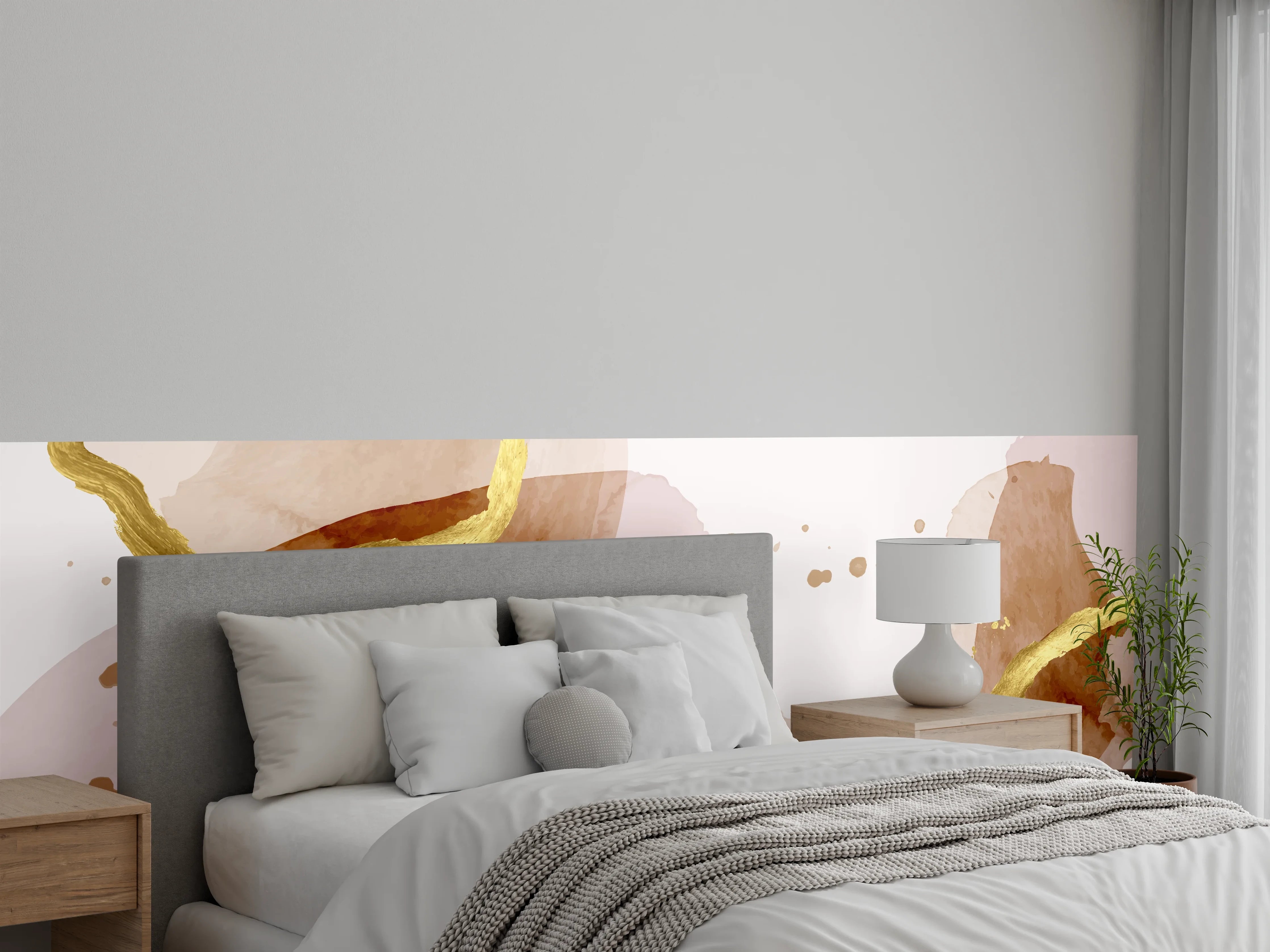 Wandverkleidung Schlafzimmer - Beige Aquarell Kunst