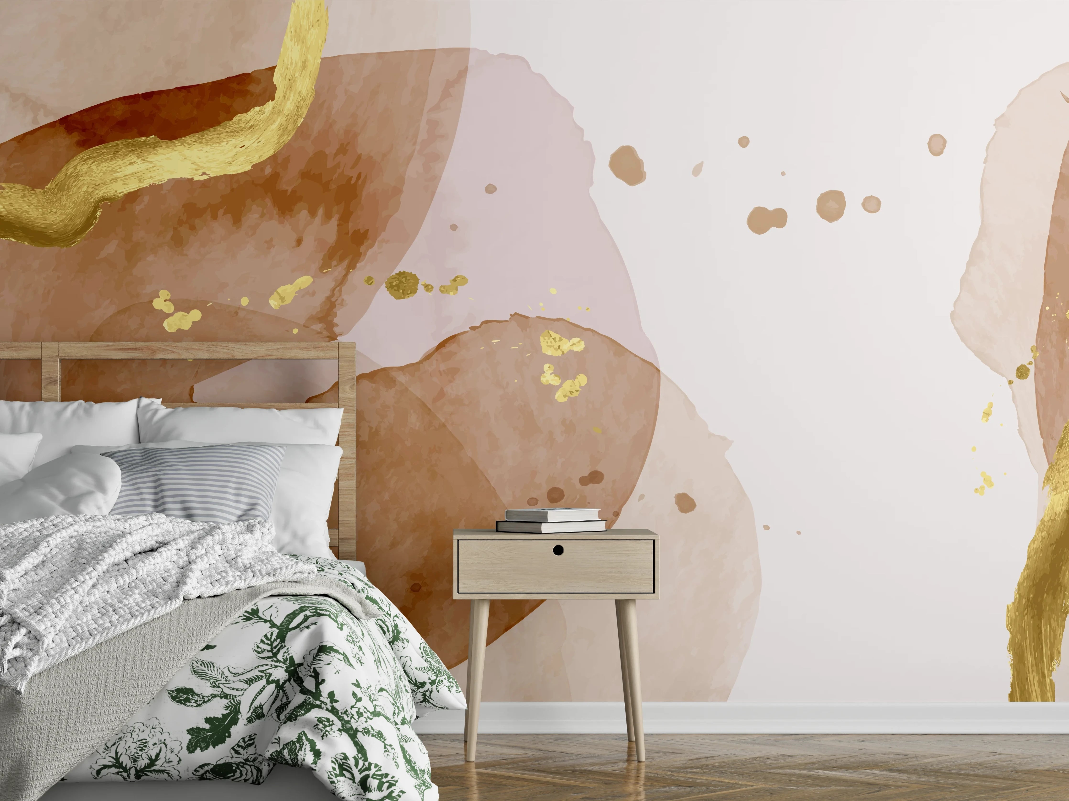 Wandverkleidung Schlafzimmer - Beige Aquarell Kunst