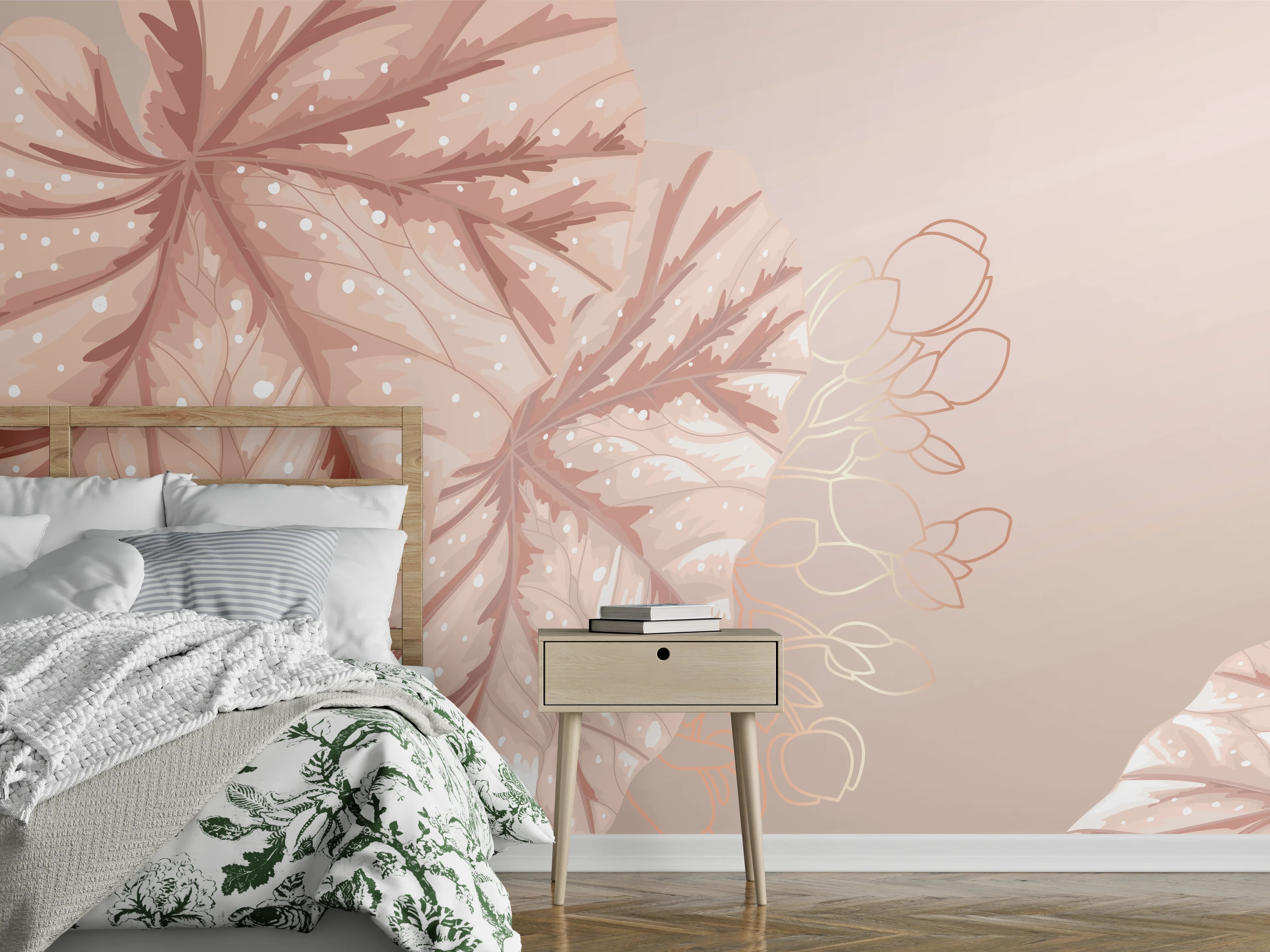 Wandverkleidung Schlafzimmer - Beige Blätter Illustration
