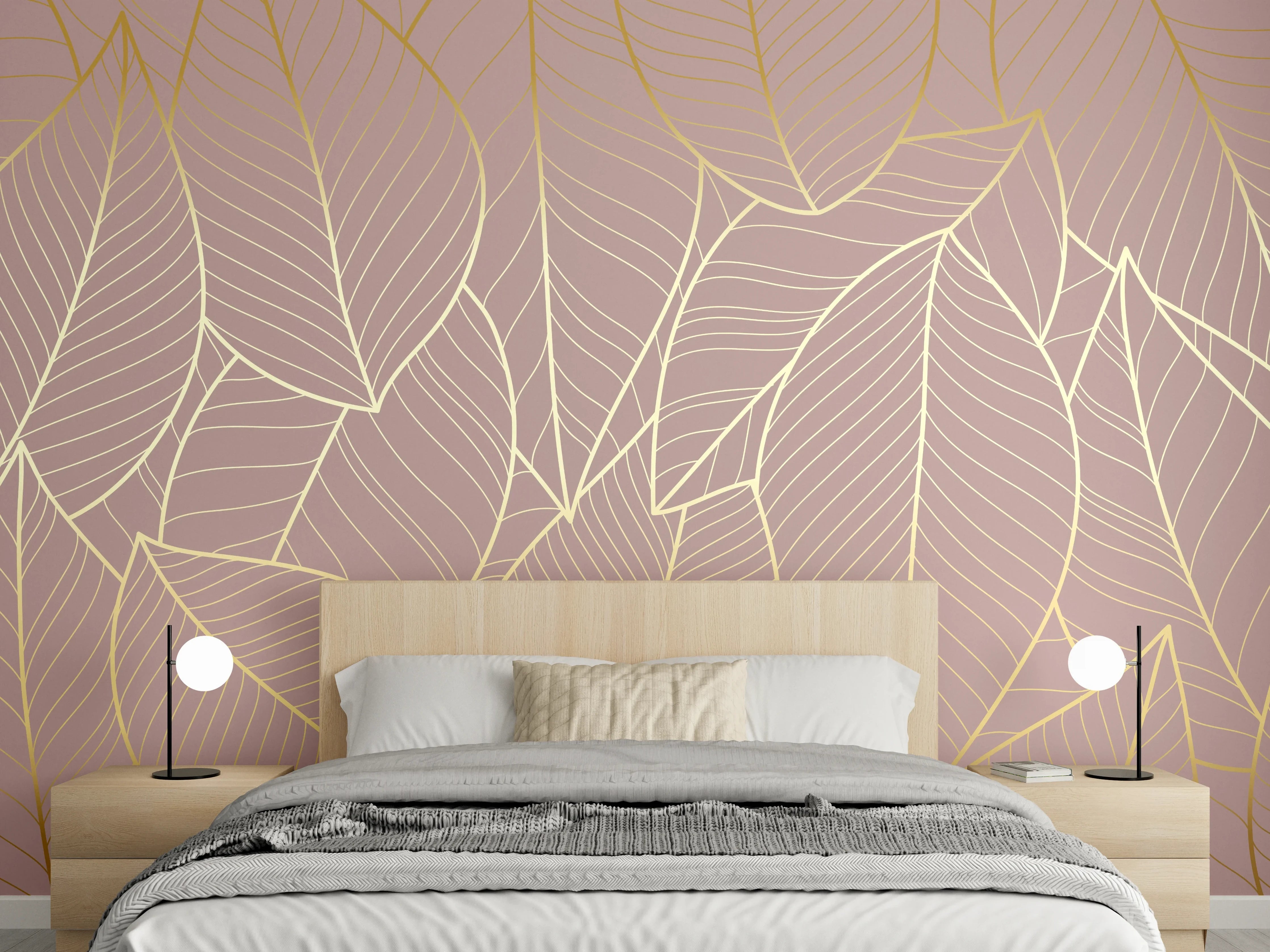 Wandverkleidung Schlafzimmer - Beige Blattgold Struktur