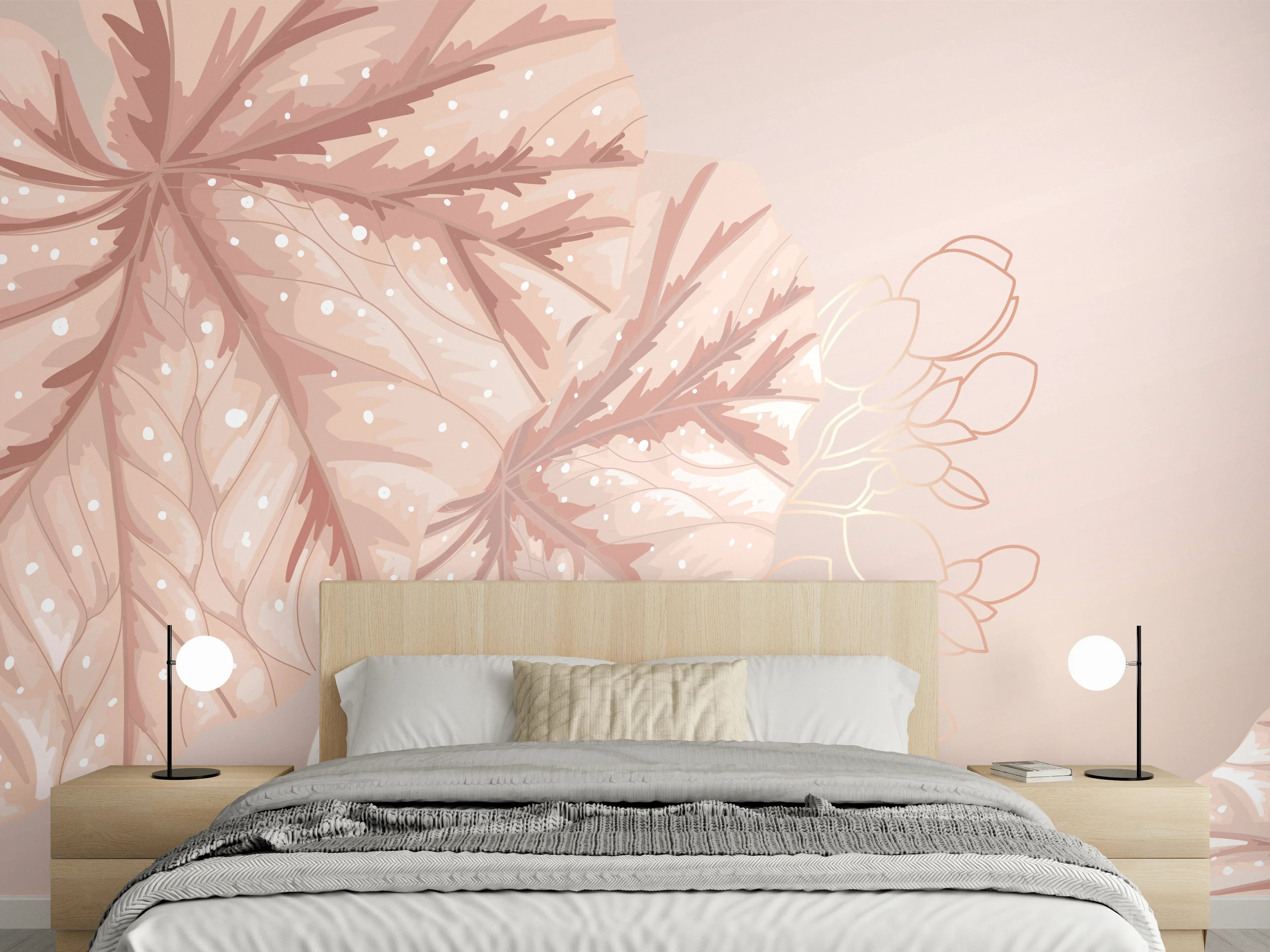 Wandverkleidung Schlafzimmer - Beige Design Blattmuster