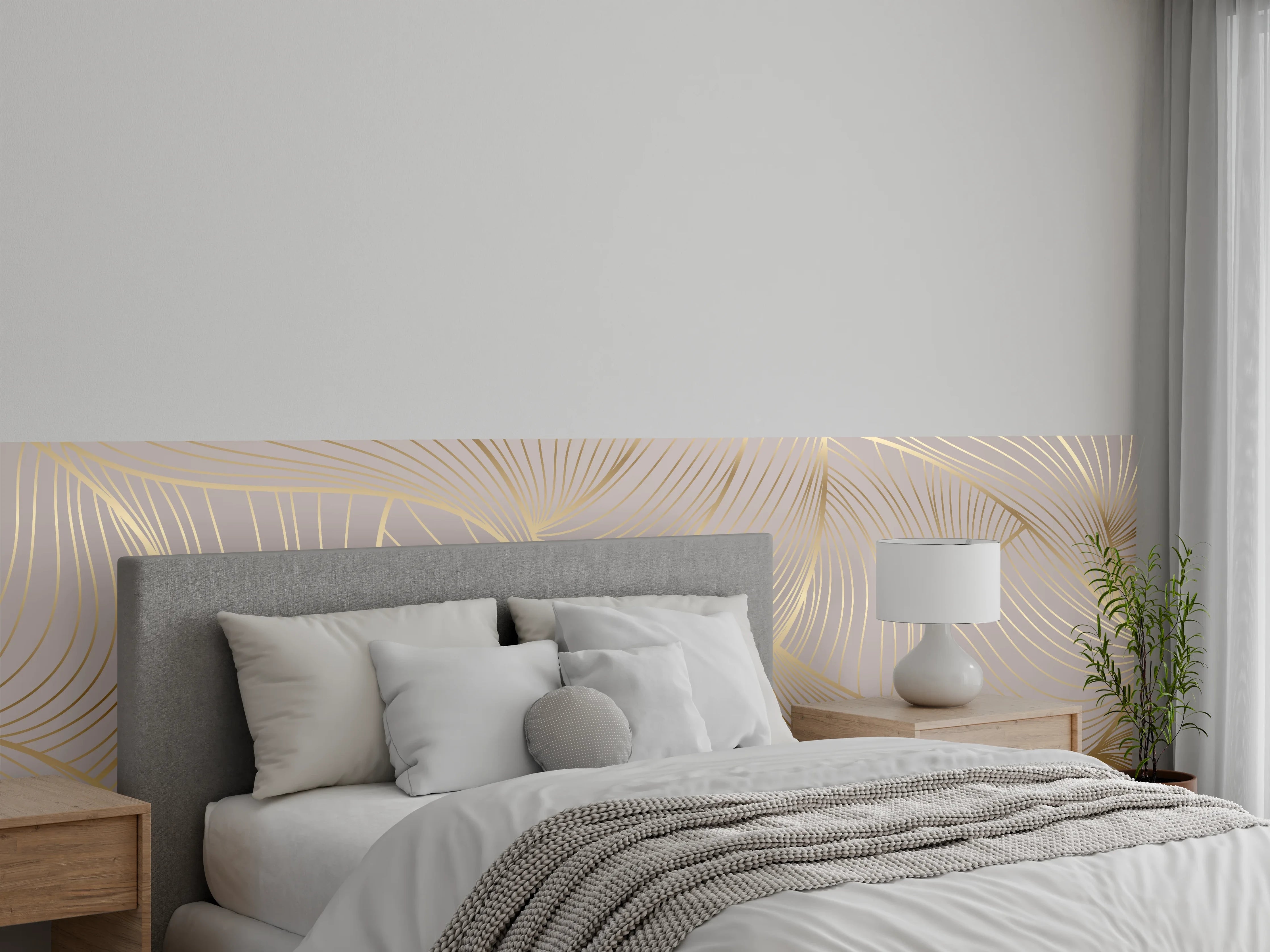 Wandverkleidung Schlafzimmer - Beige-Goldene Linien Muster