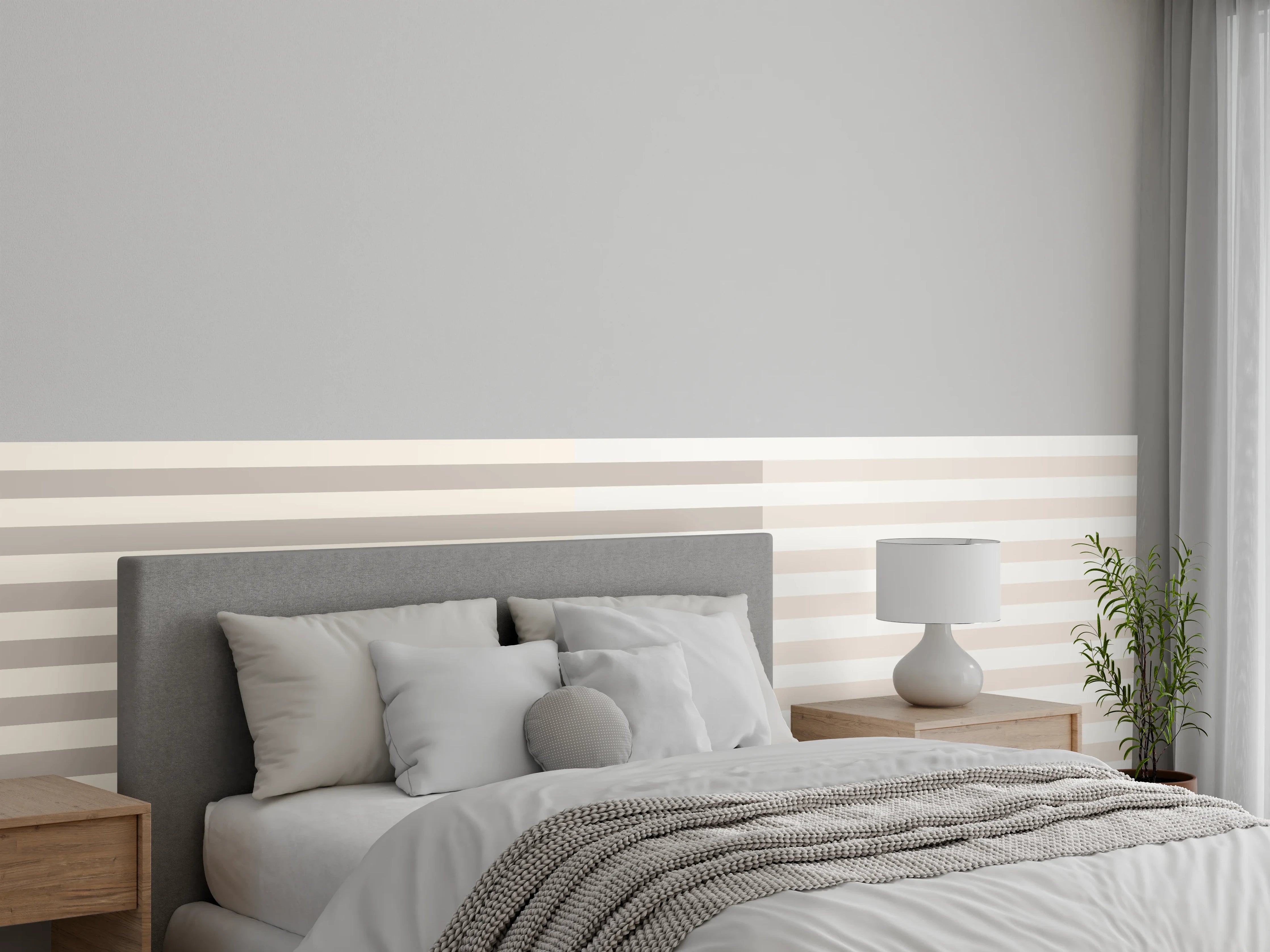 Wandverkleidung Schlafzimmer - Beige-Grau Gestreiftes Wandmuster