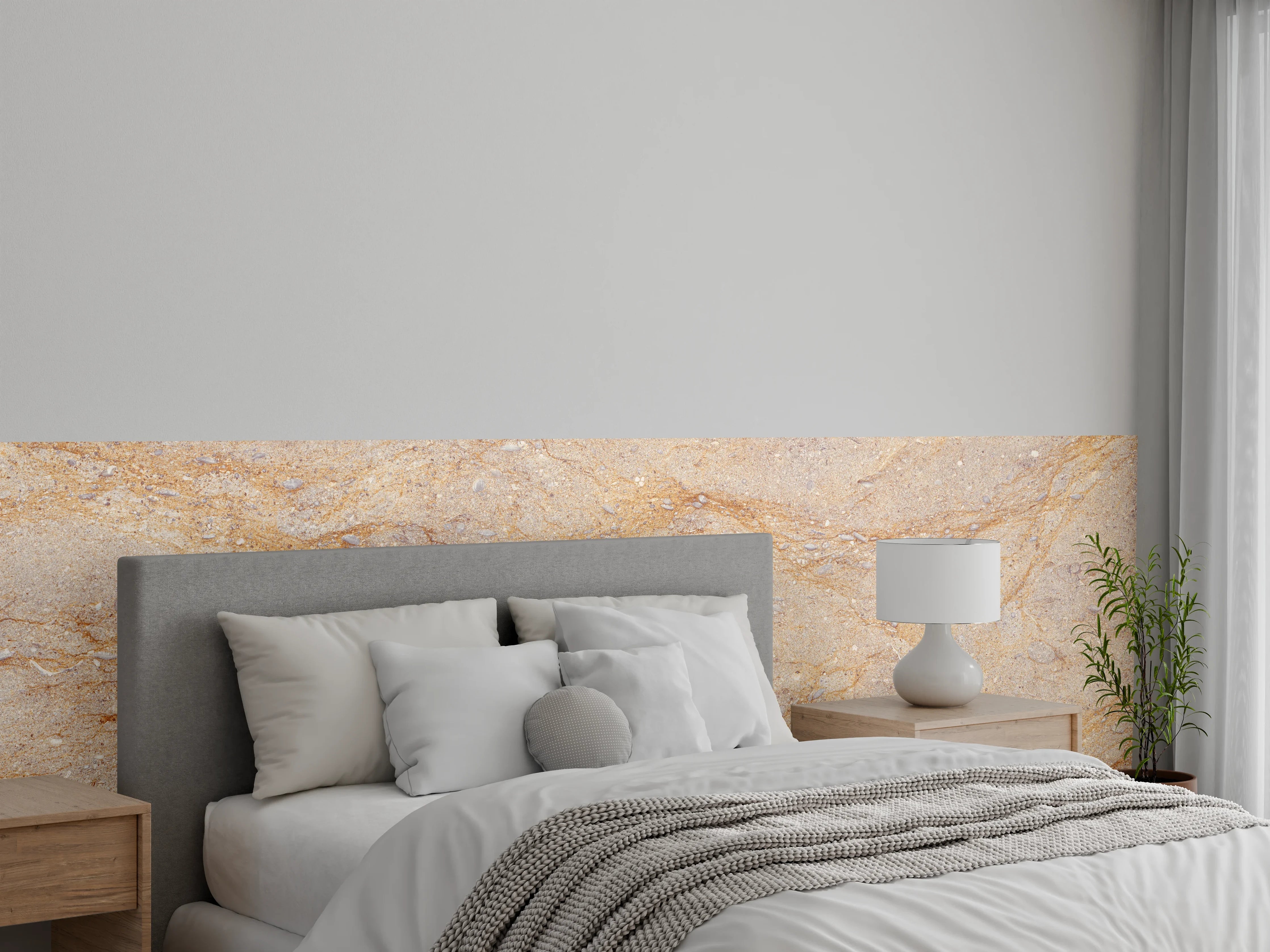 Wandverkleidung Schlafzimmer - Beige Marmoroptik Wanddekor
