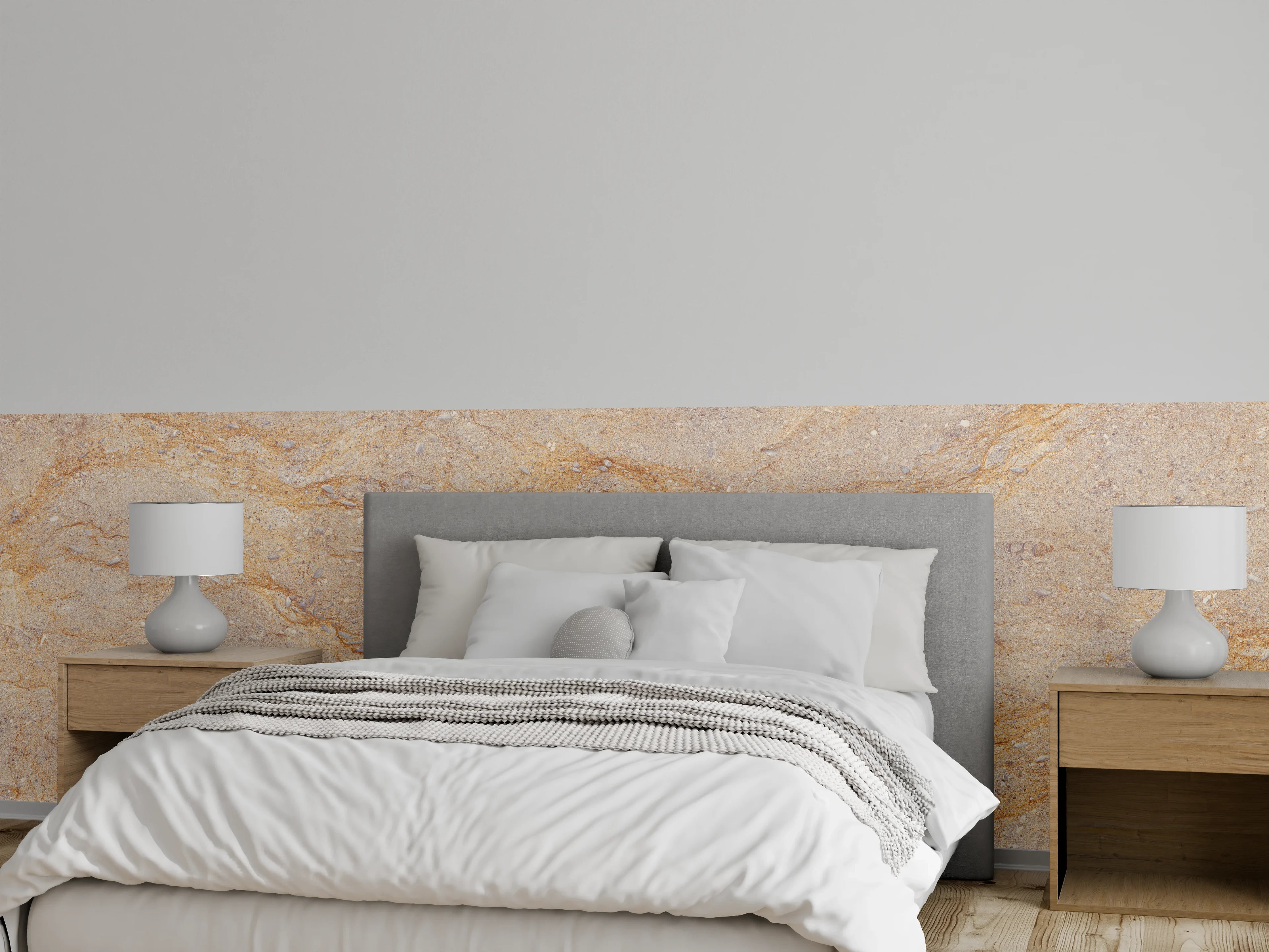 Wandverkleidung Schlafzimmer - Beige Marmoroptik Wanddekor