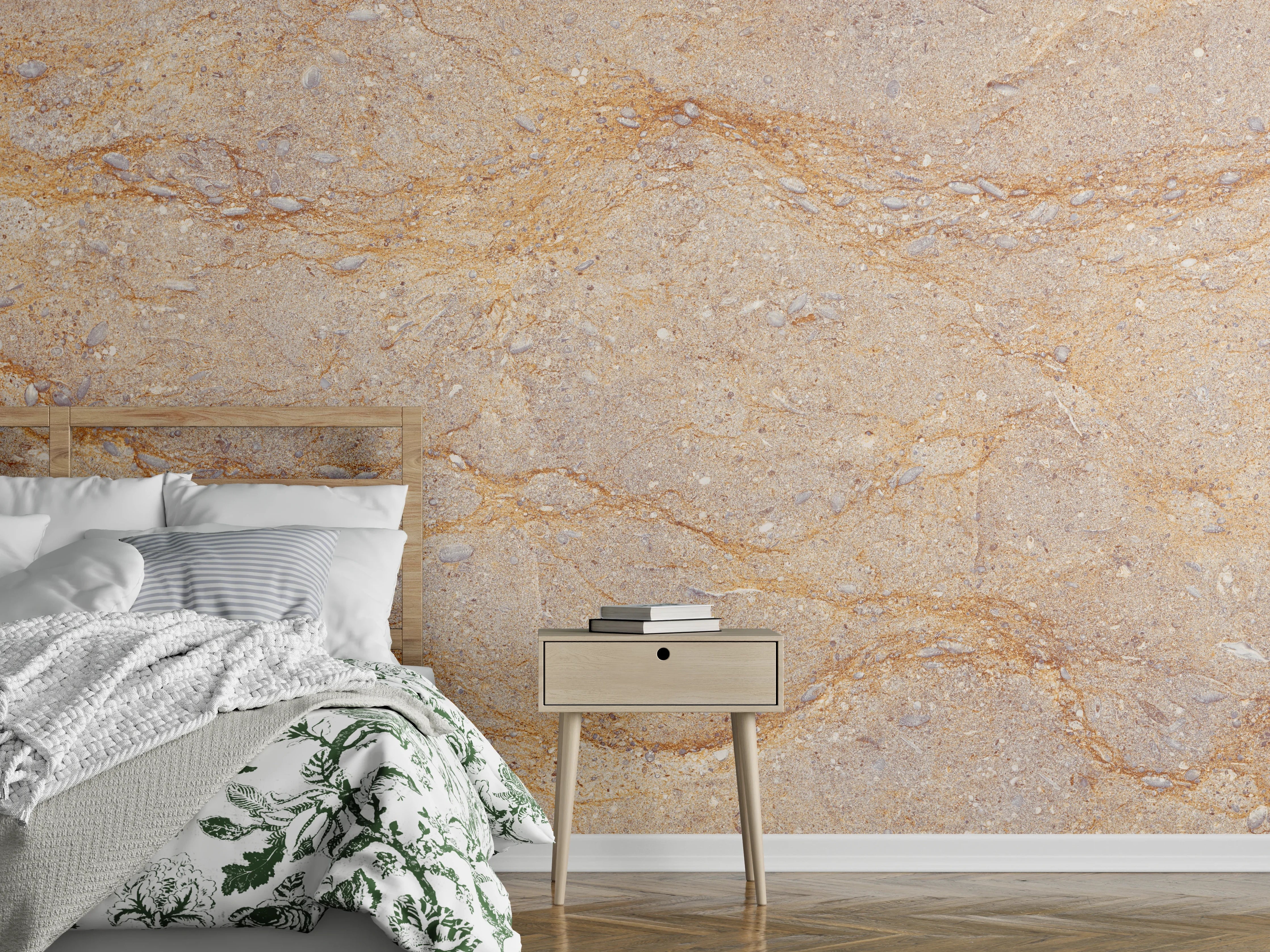 Wandverkleidung Schlafzimmer - Beige Marmoroptik Wanddekor