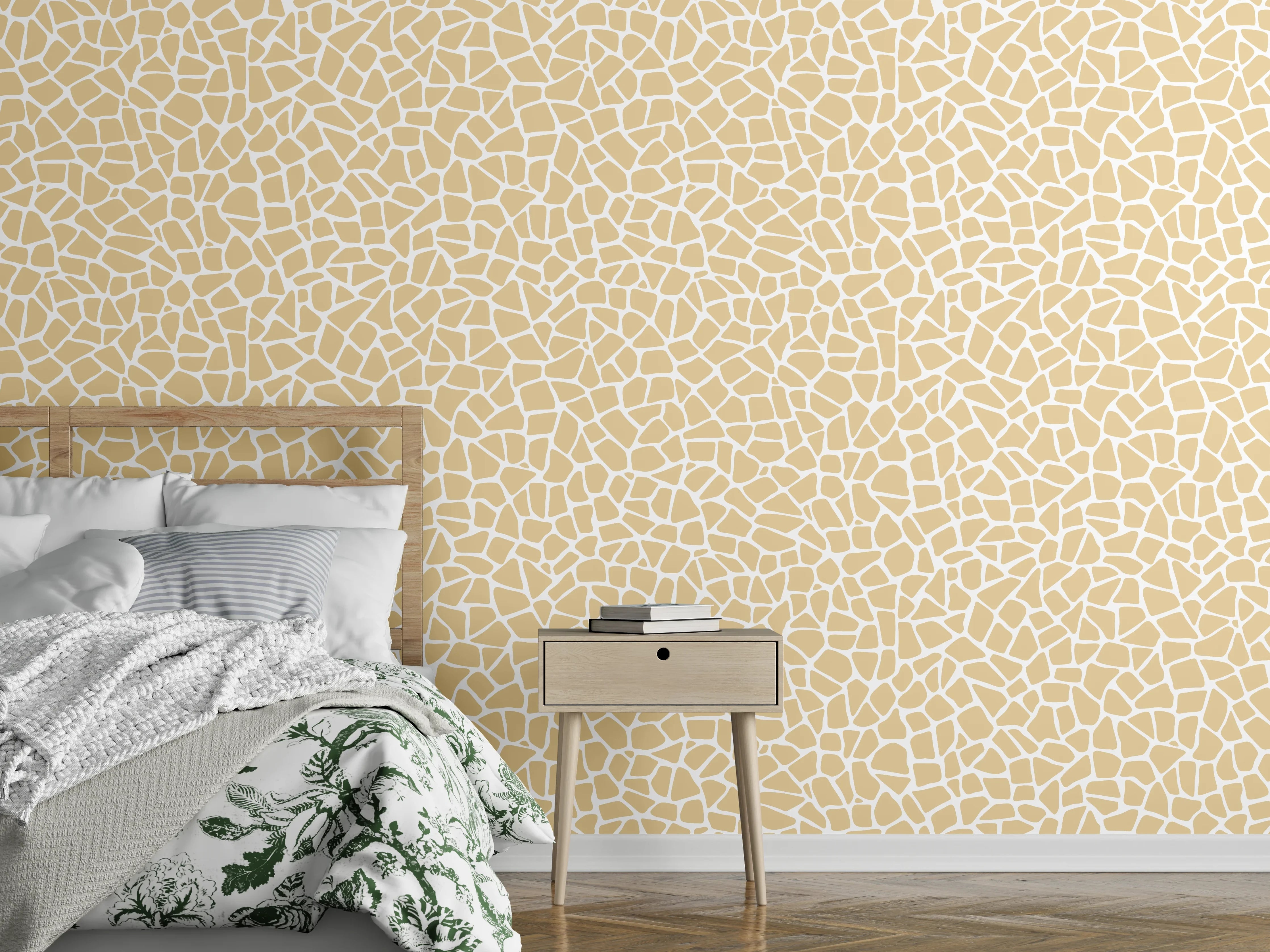 Wandverkleidung Schlafzimmer - Beige Marmortextur mit feiner Netzstruktur