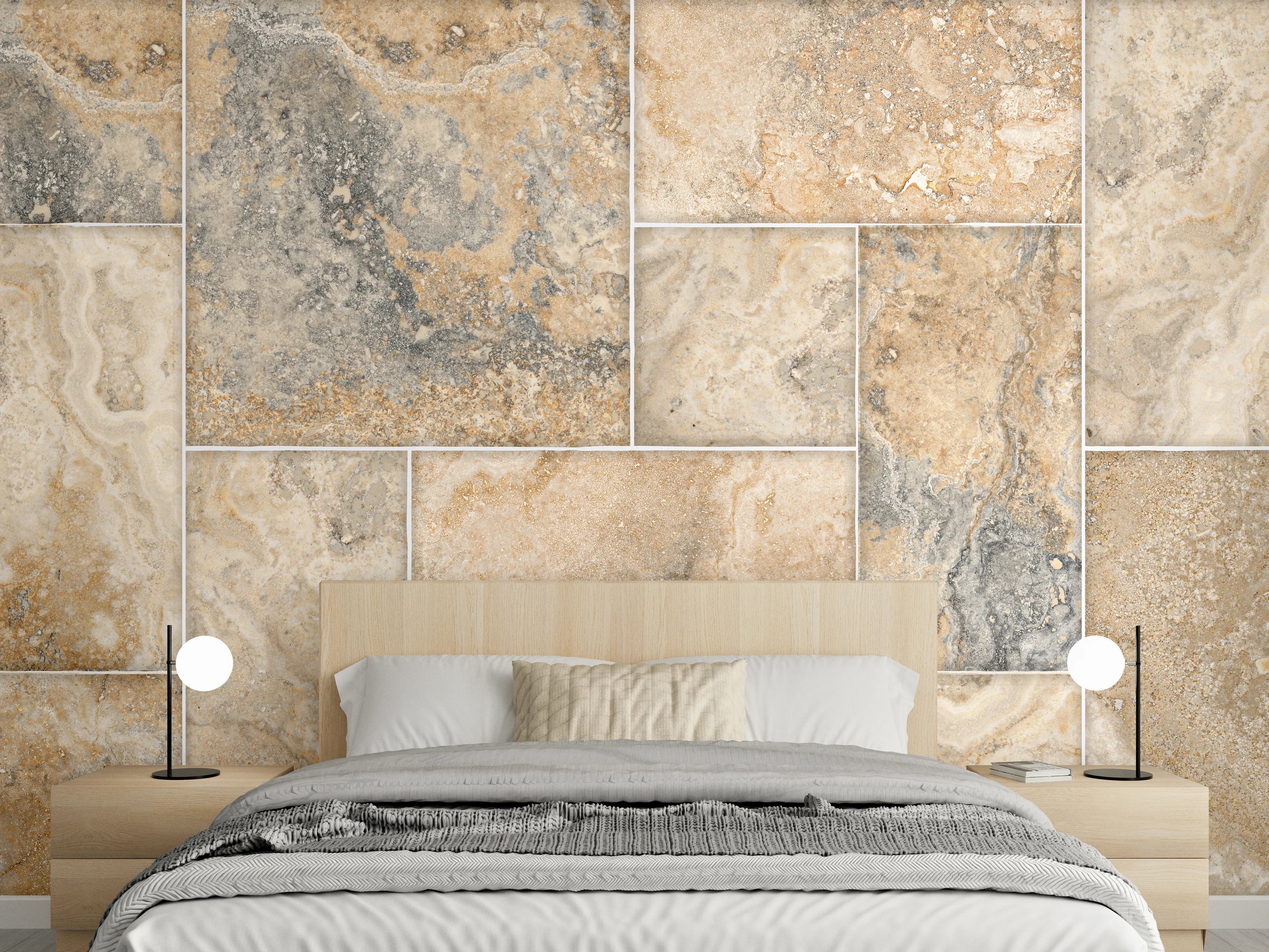 Wandverkleidung Schlafzimmer - Beige Naturstein Wandtextur