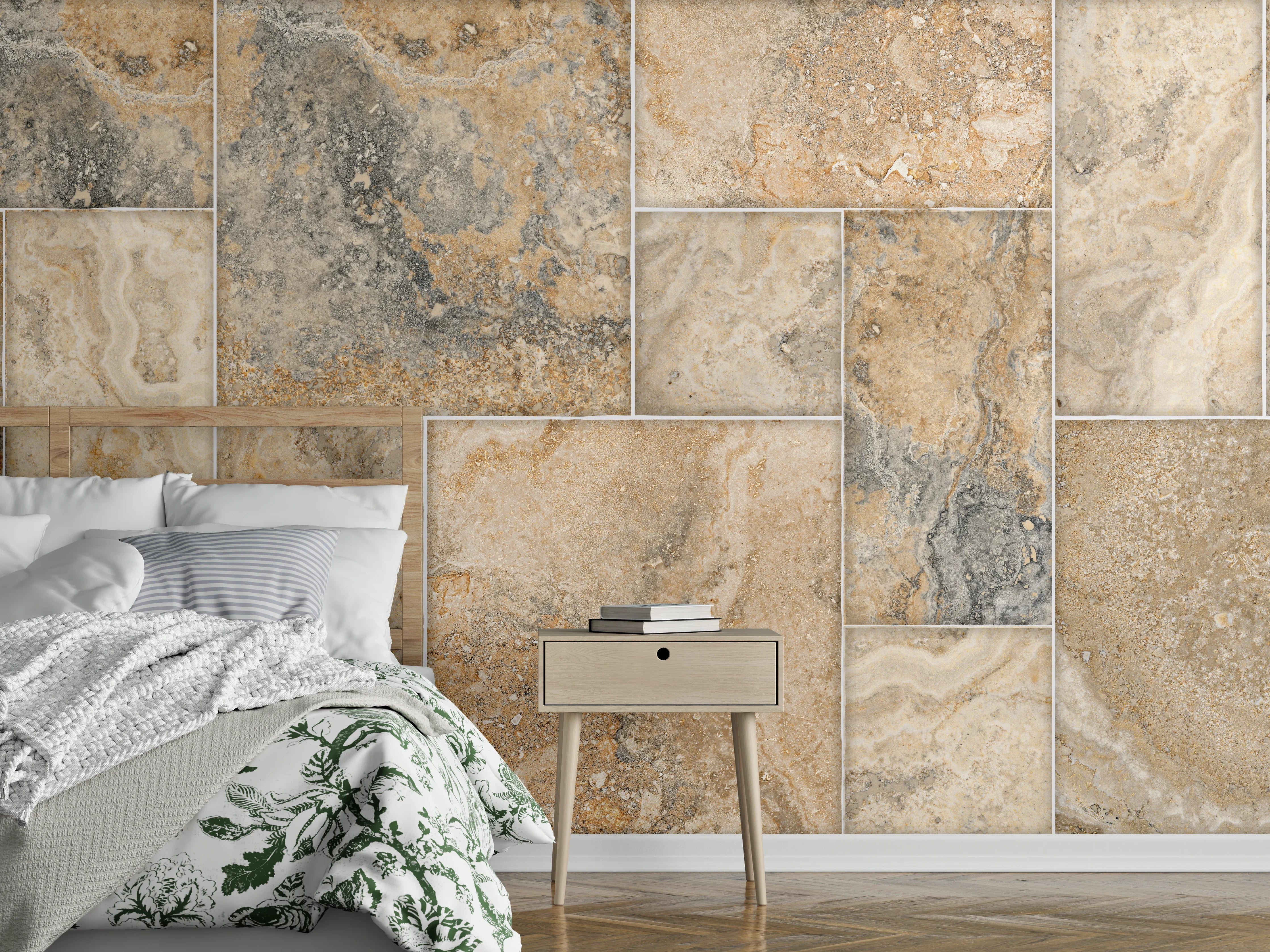 Wandverkleidung Schlafzimmer - Beige Naturstein Wandtextur