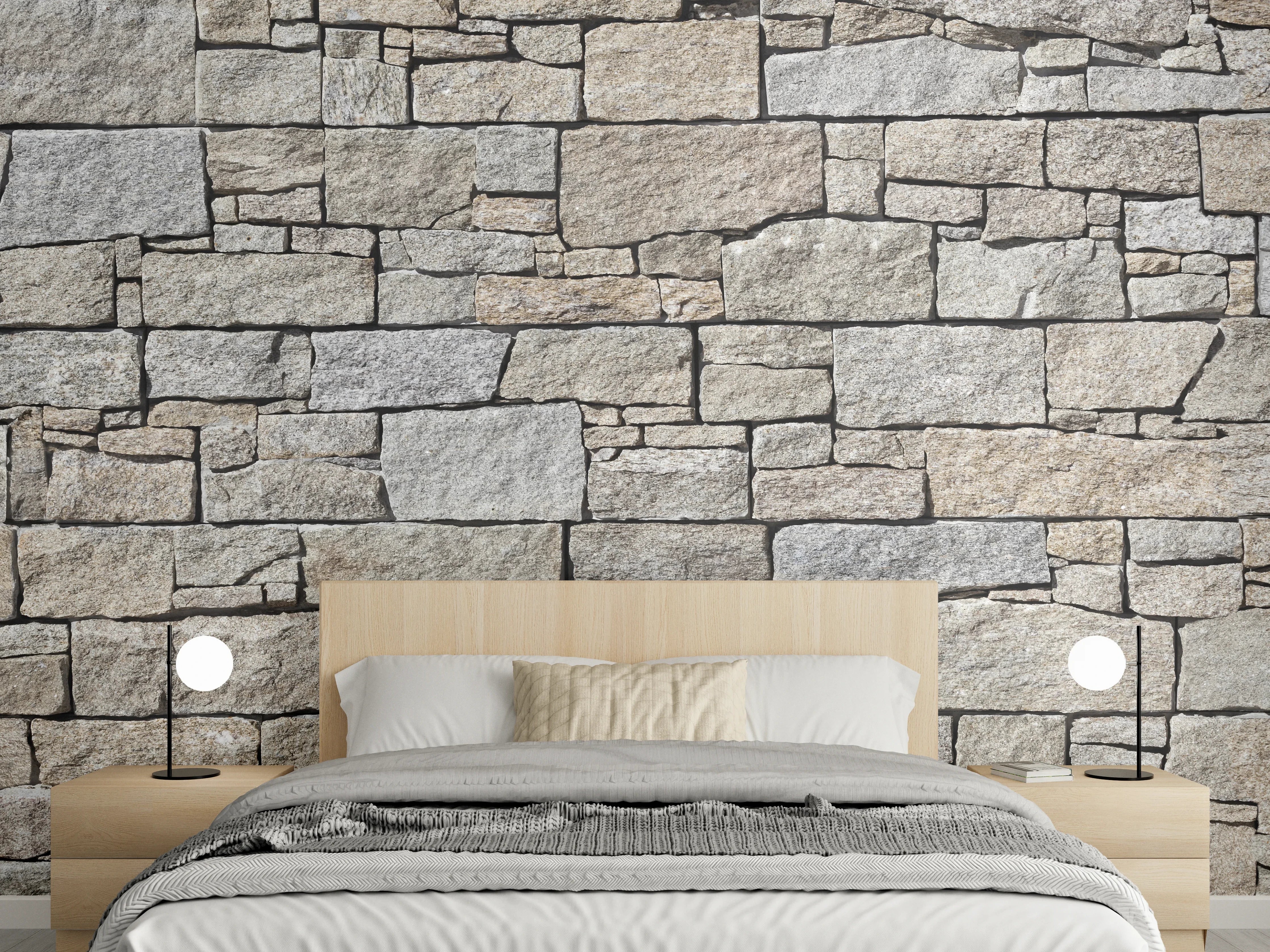 Wandverkleidung Schlafzimmer - Beige Natursteinmauer Struktur