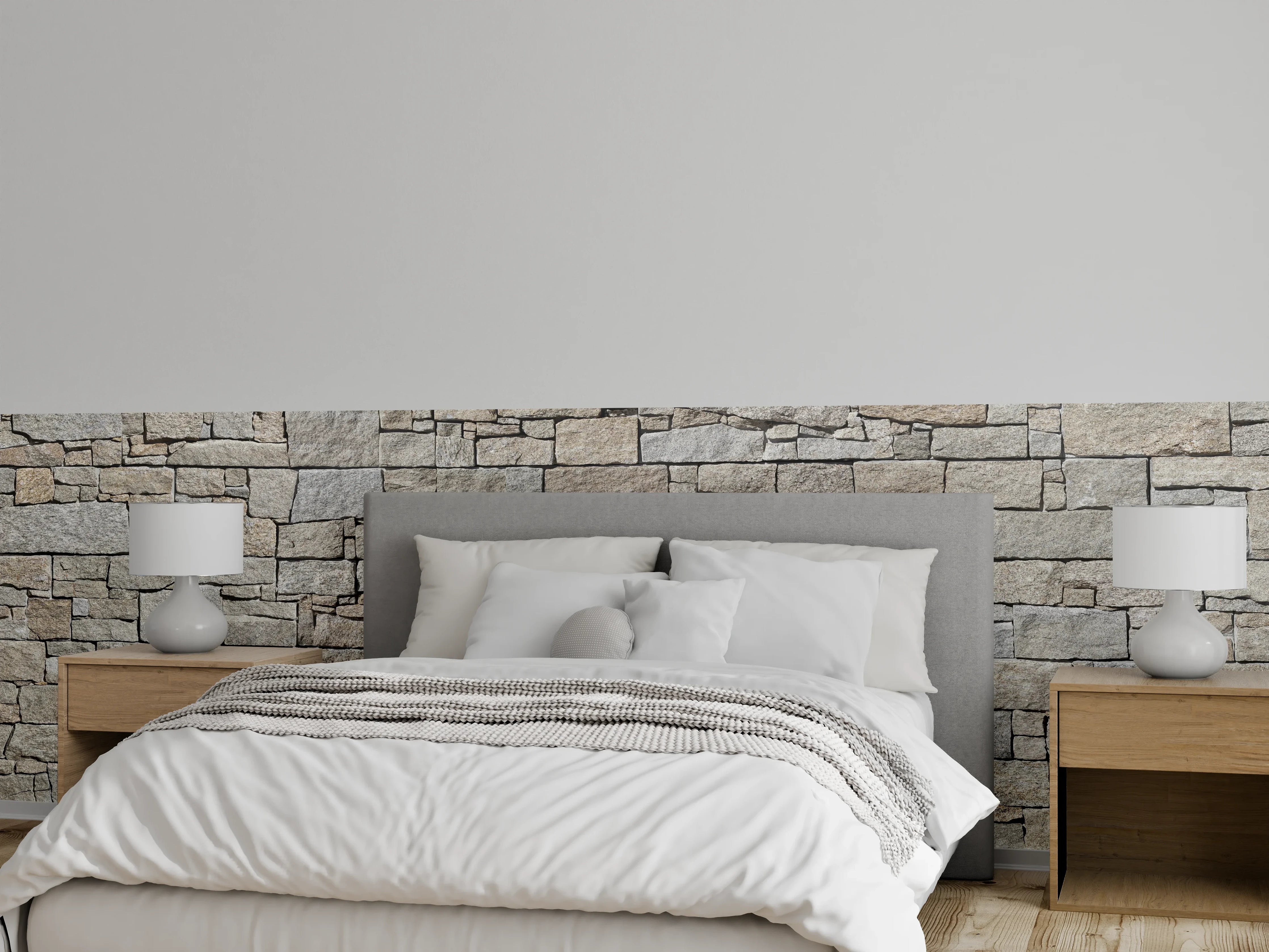 Wandverkleidung Schlafzimmer - Beige Natursteinmauer Struktur