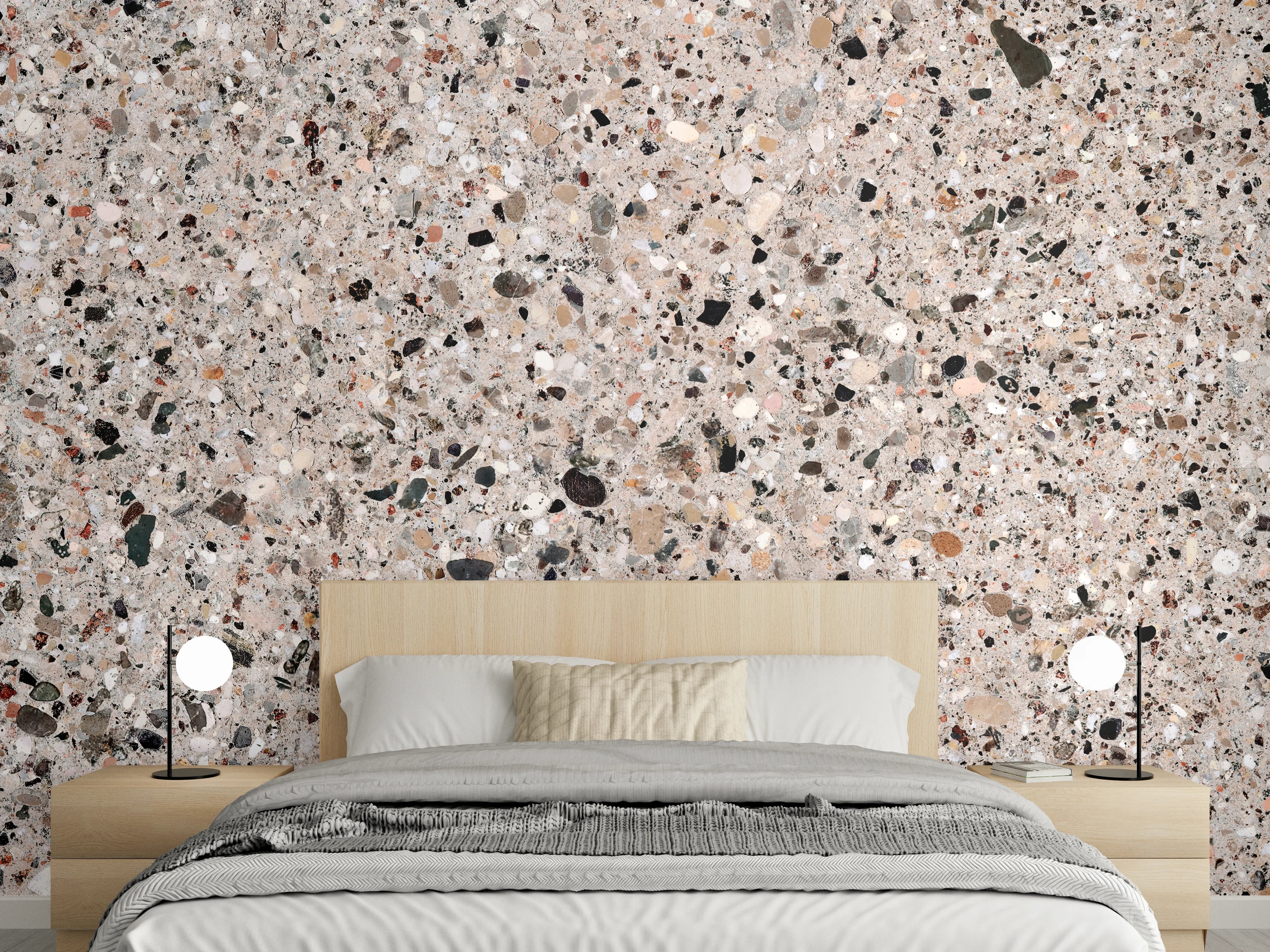 Wandverkleidung Schlafzimmer - Beige Steinterrazzo Textur