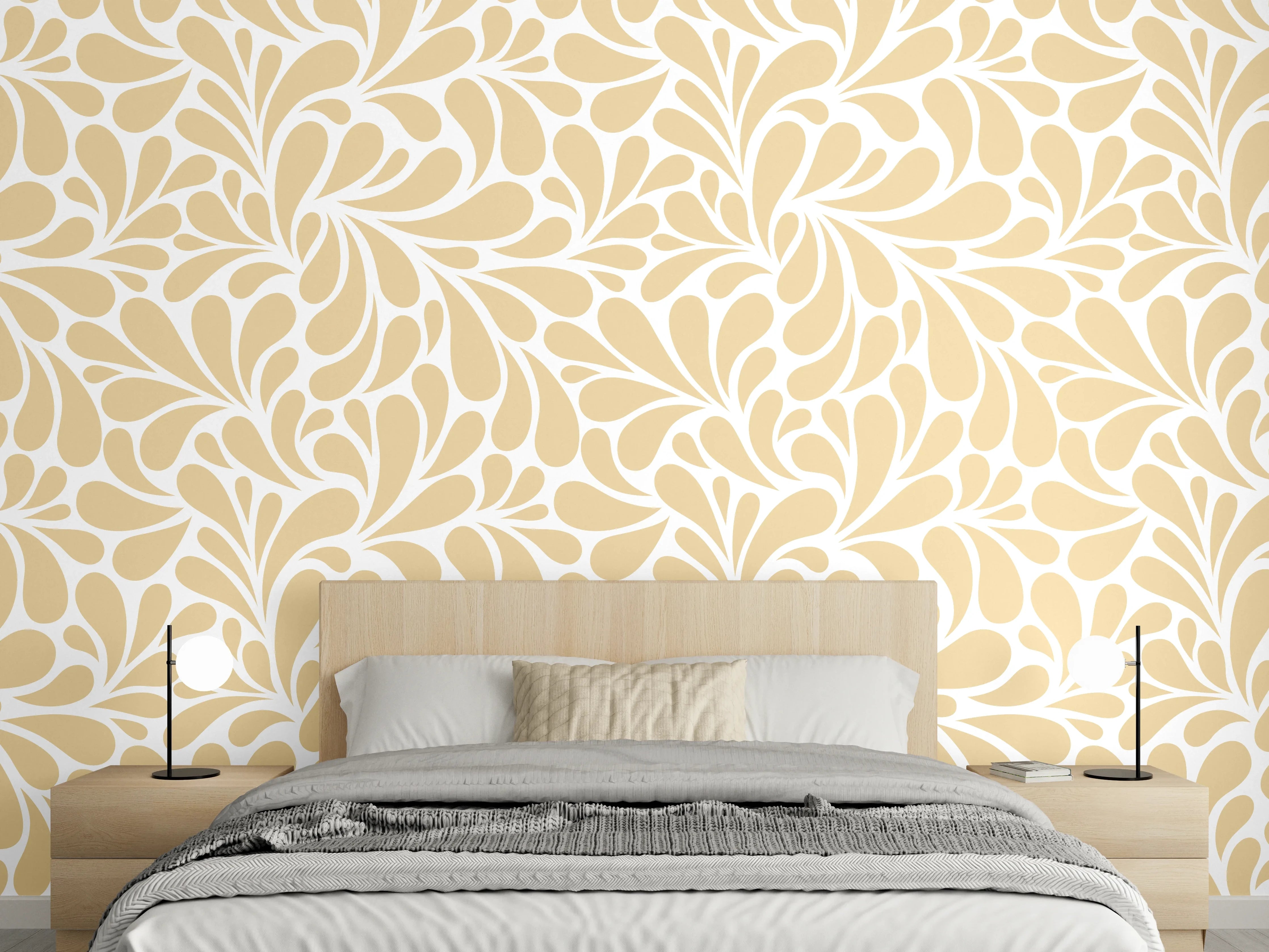 Wandverkleidung Schlafzimmer - Beige-Weiße Blättermuster-Textur