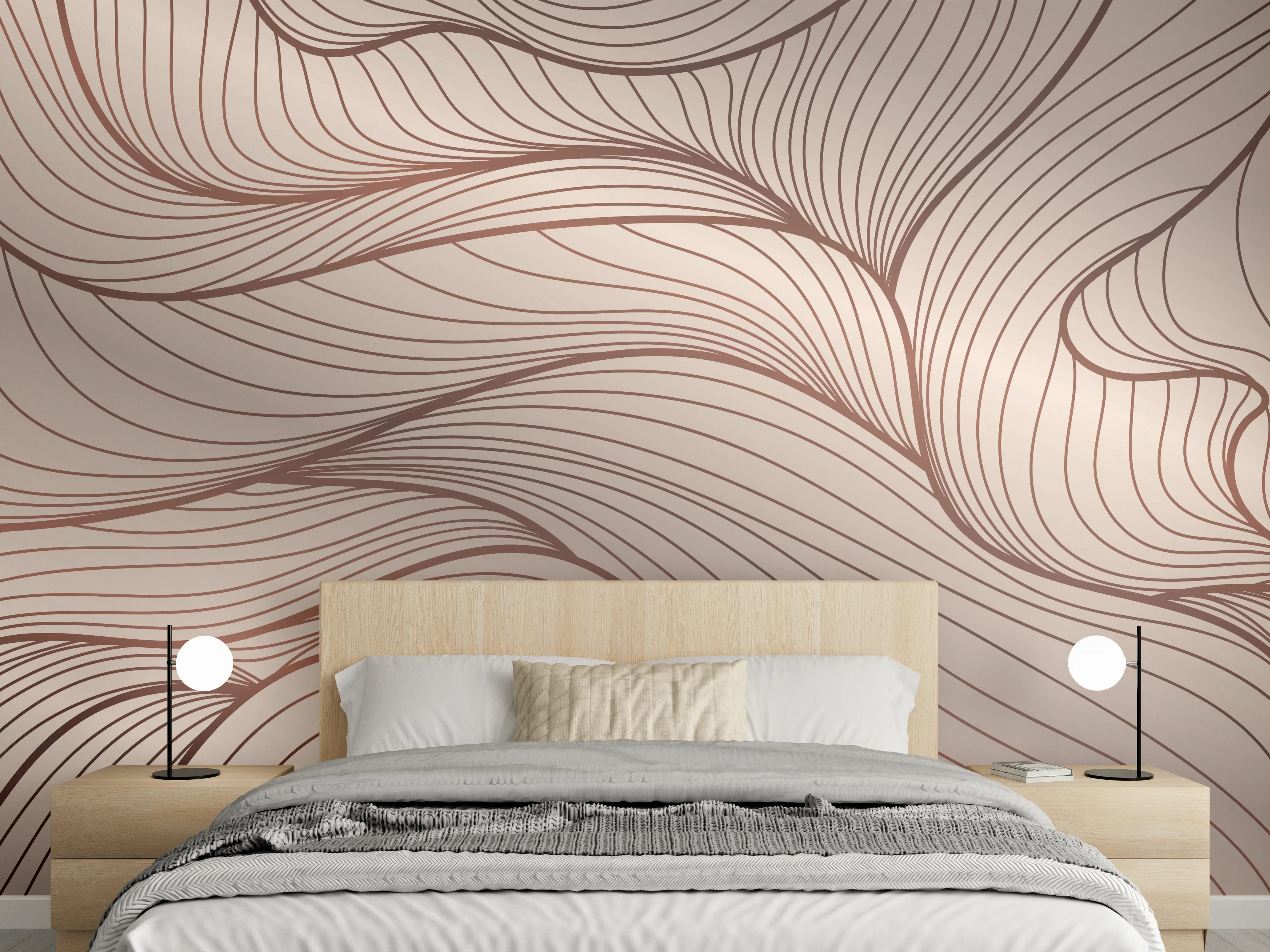 Wandverkleidung Schlafzimmer - Beige Wellenlinien Textur
