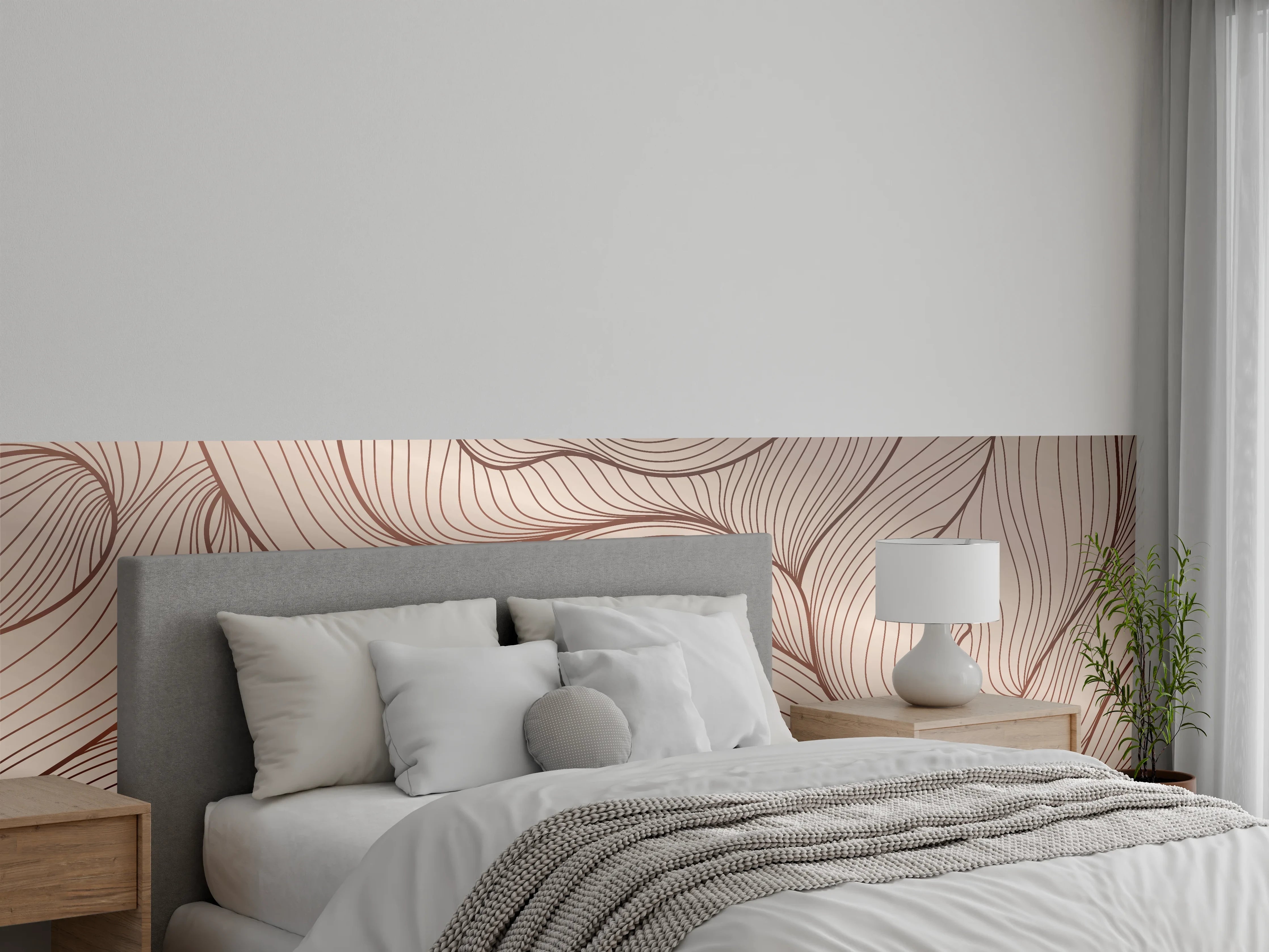 Wandverkleidung Schlafzimmer - Beige Wellenlinien Textur