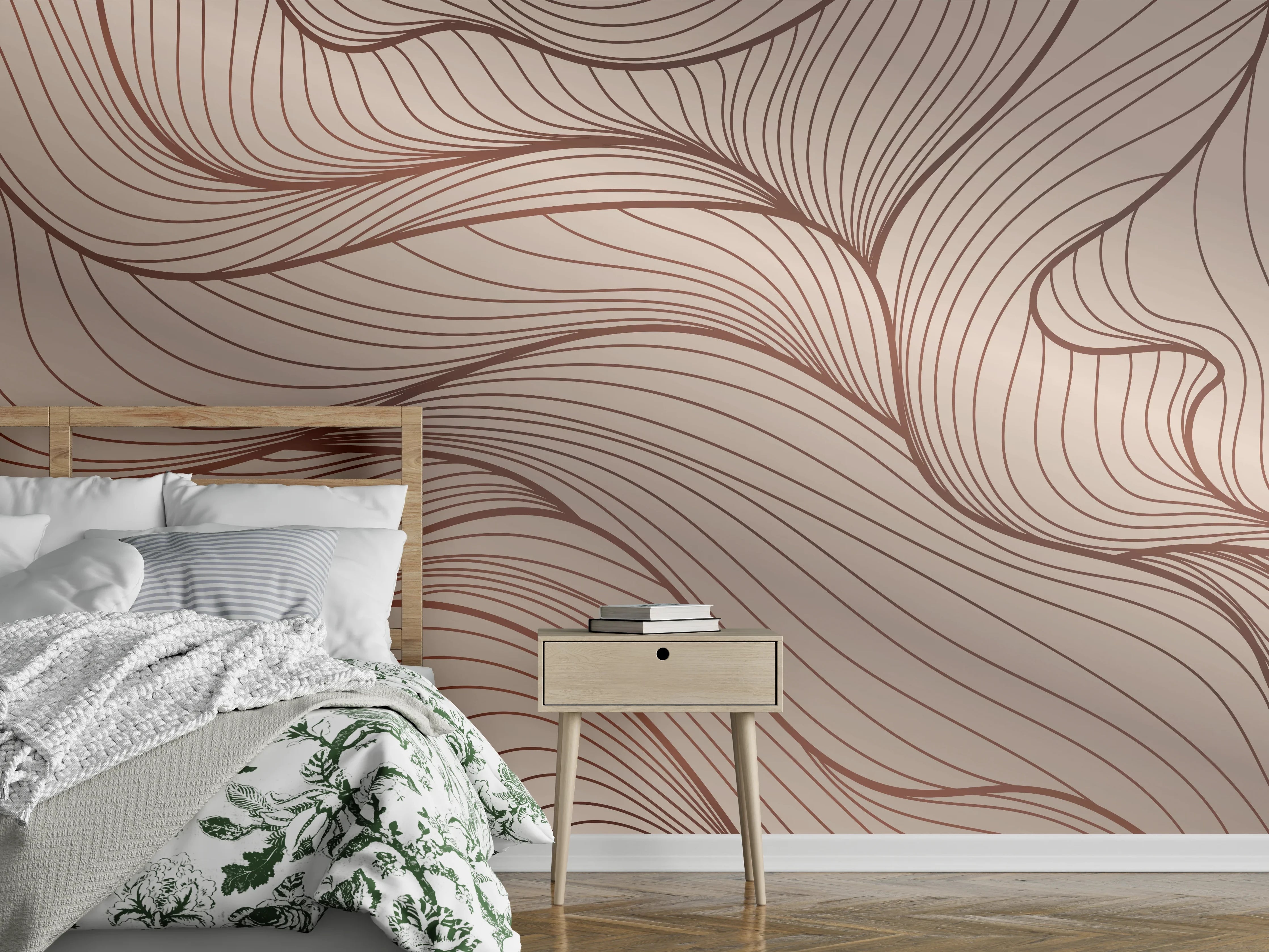 Wandverkleidung Schlafzimmer - Beige Wellenlinien Textur