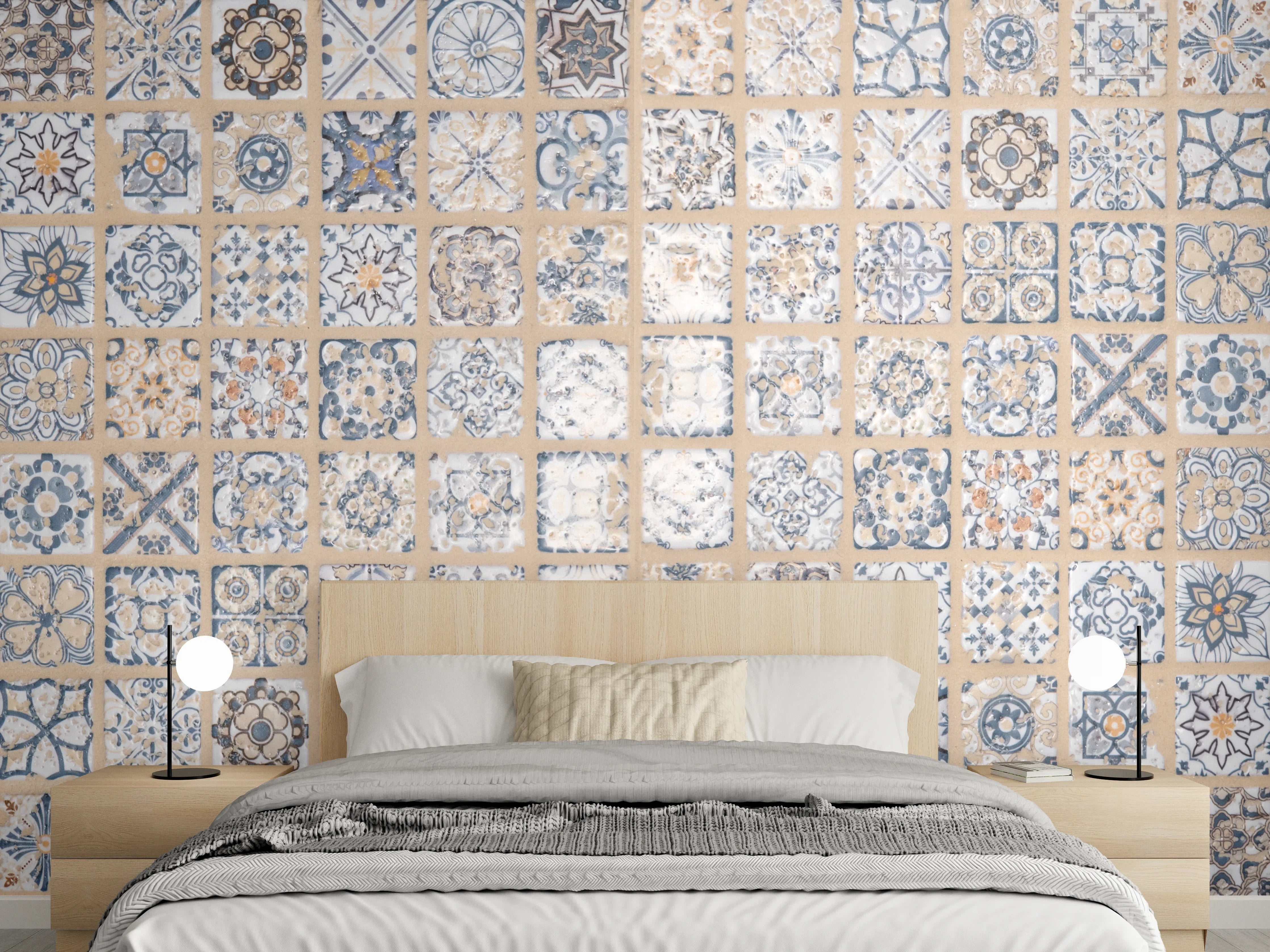 Wandverkleidung Schlafzimmer - Beige-blau Vintage Mosaik