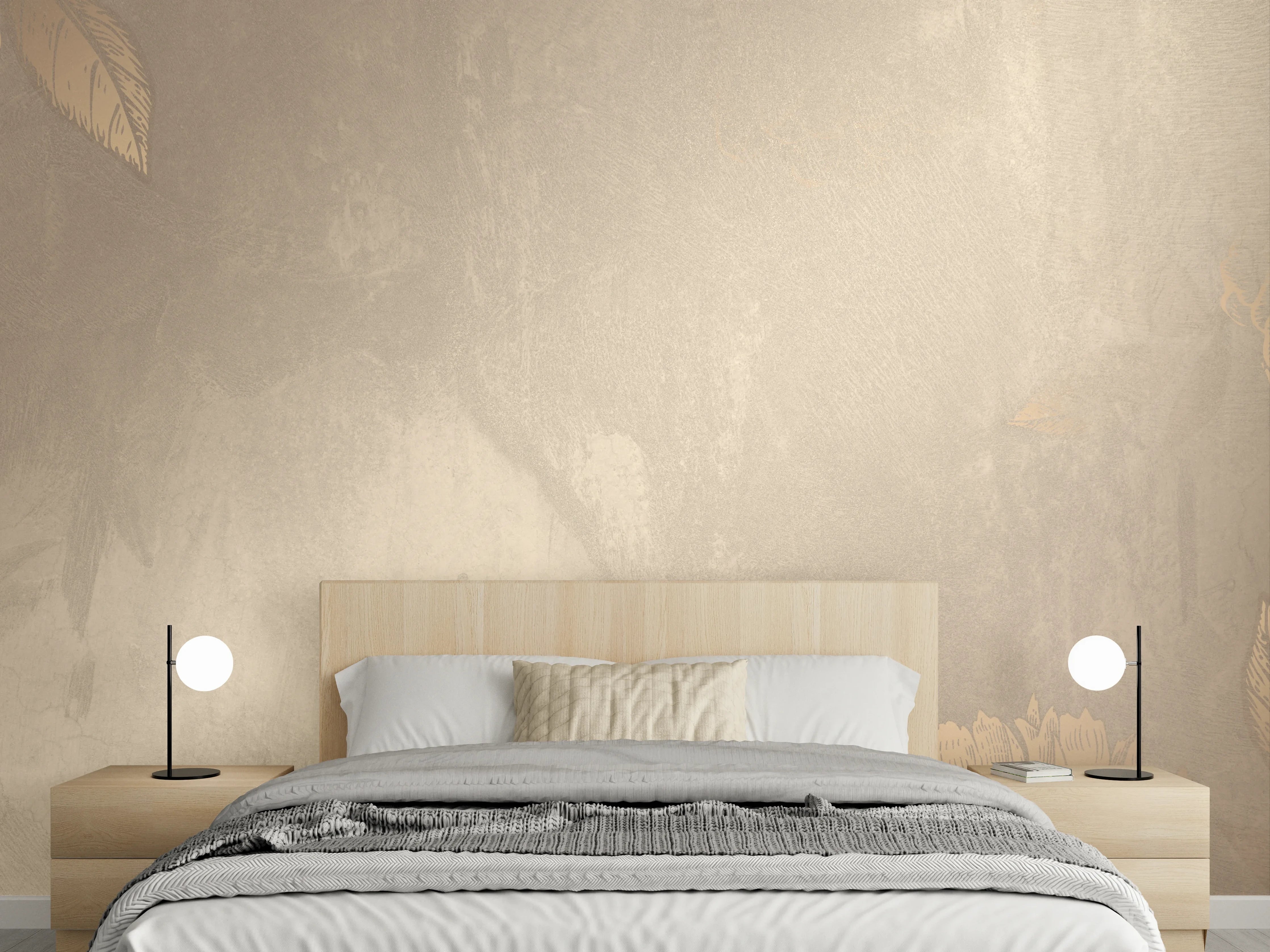 Wandverkleidung Schlafzimmer - Beige florale Eleganz Tapetenmotiv