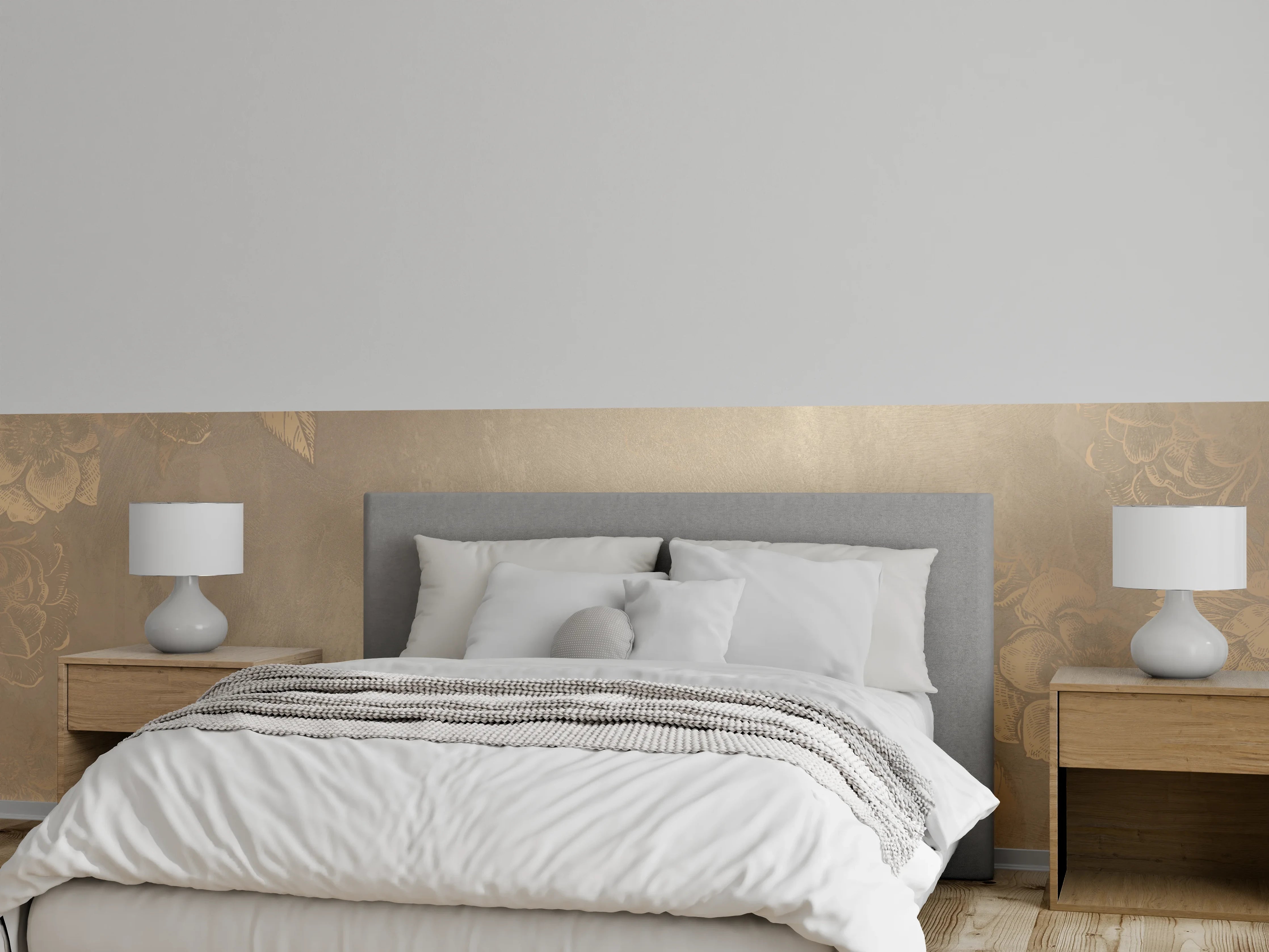 Wandverkleidung Schlafzimmer - Beige florale Eleganz Tapetenmotiv