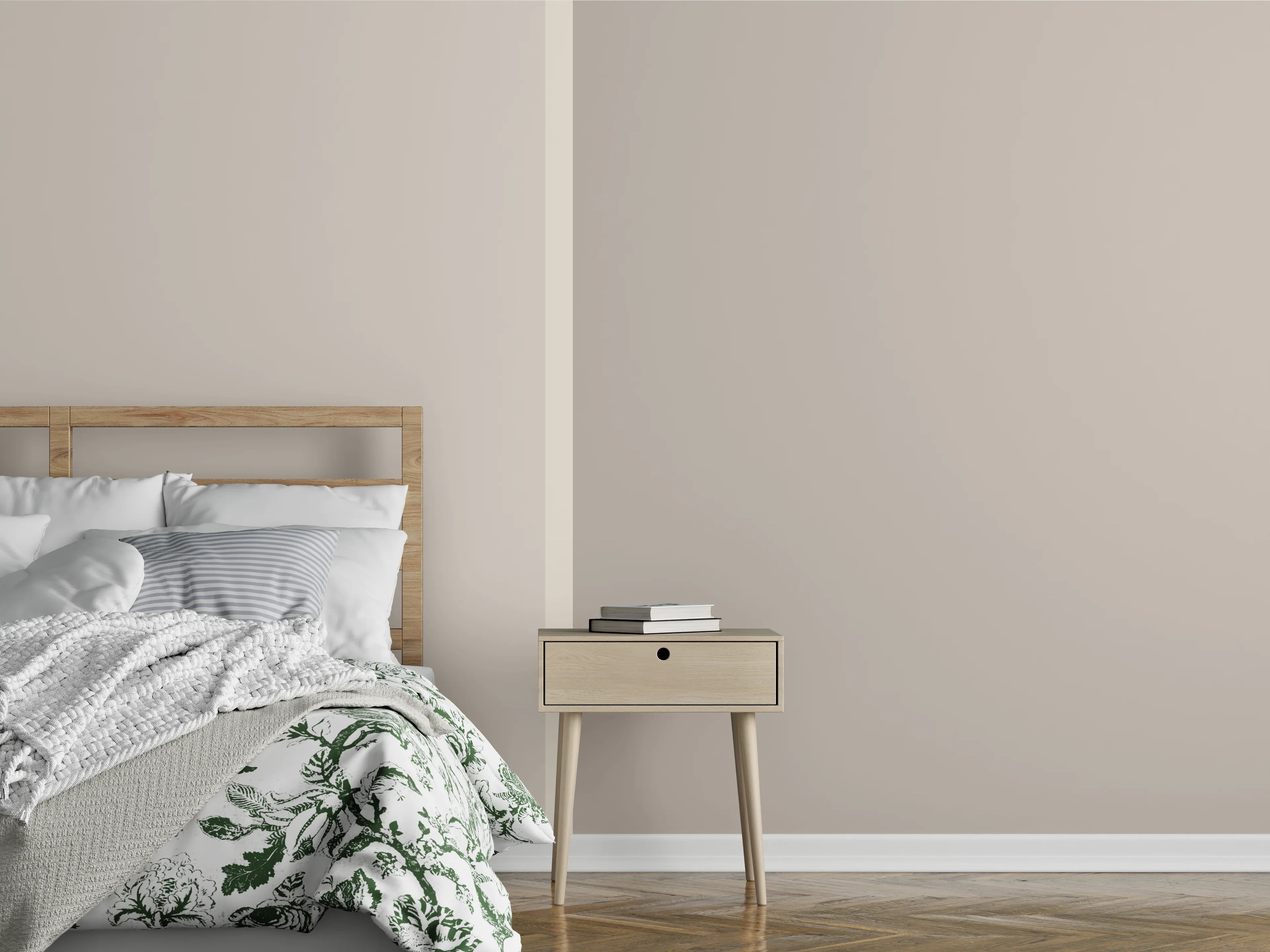 Wandverkleidung Schlafzimmer - Beige und graue Farbflächen modern