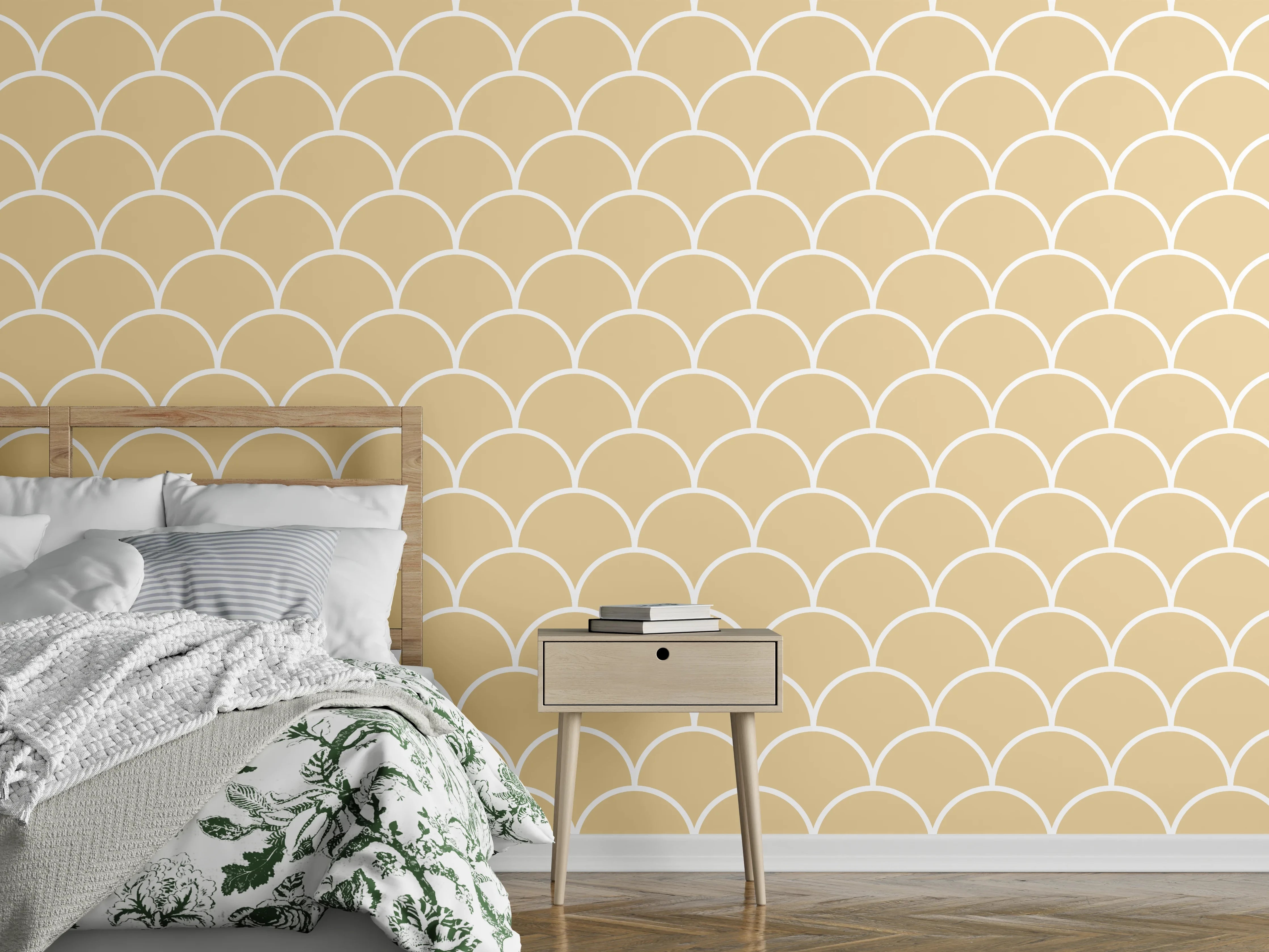 Wandverkleidung Schlafzimmer - Beige-weiße Schuppenmuster-Textur