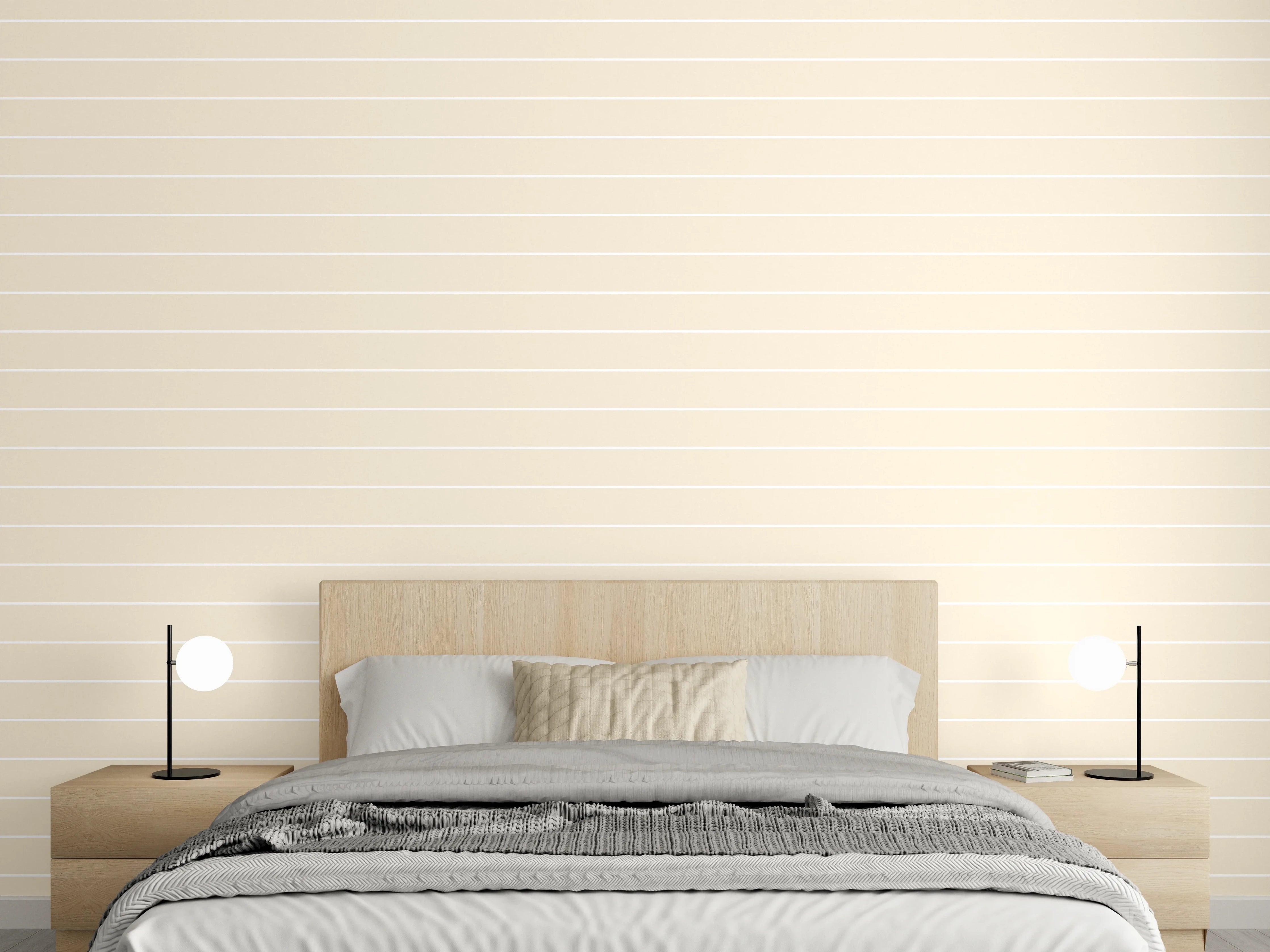 Wandverkleidung Schlafzimmer - Beigefarbene Linienstruktur Tapetendesign