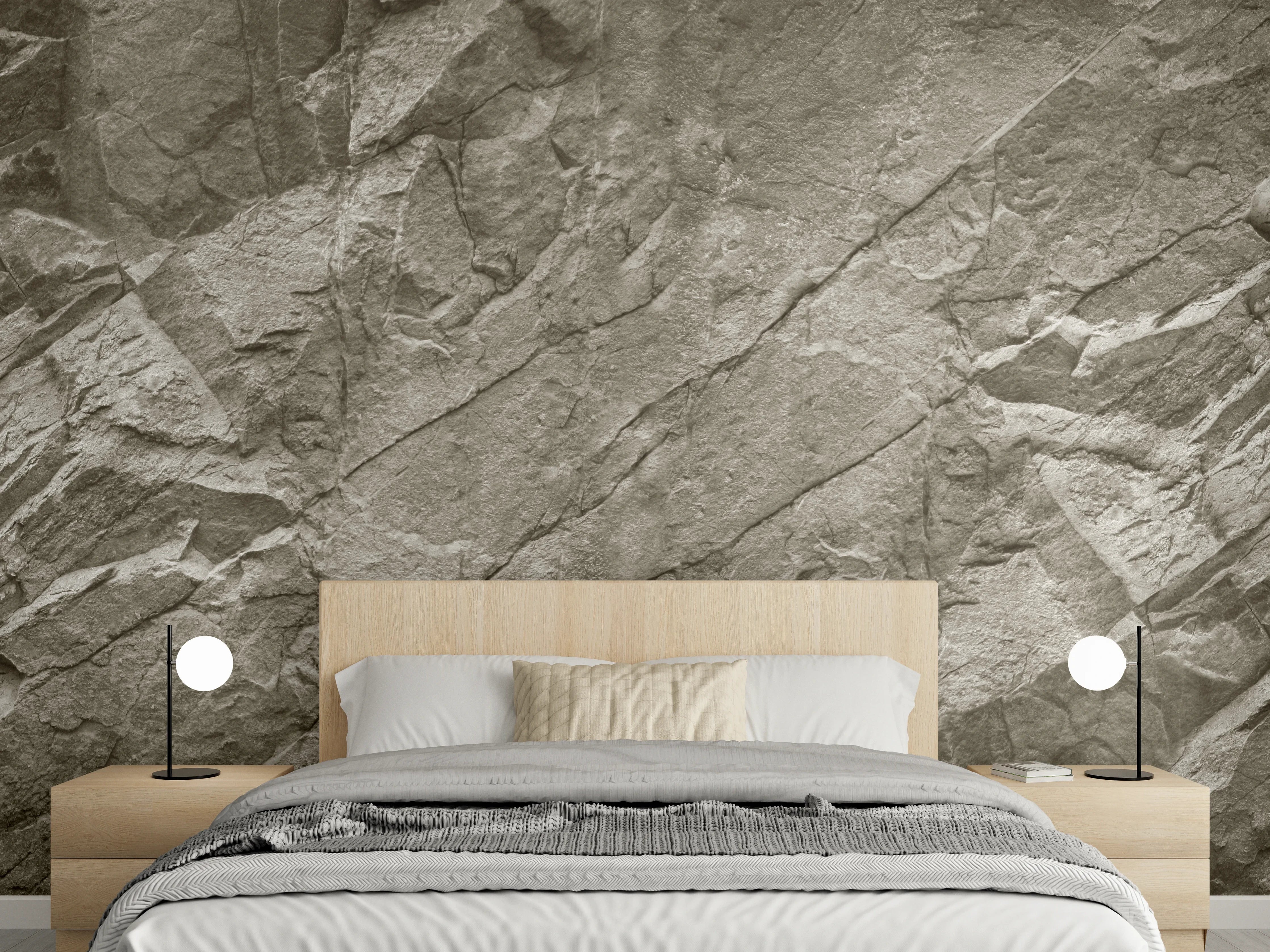 Wandverkleidung Schlafzimmer - Beigenatur mit Felsenstruktur