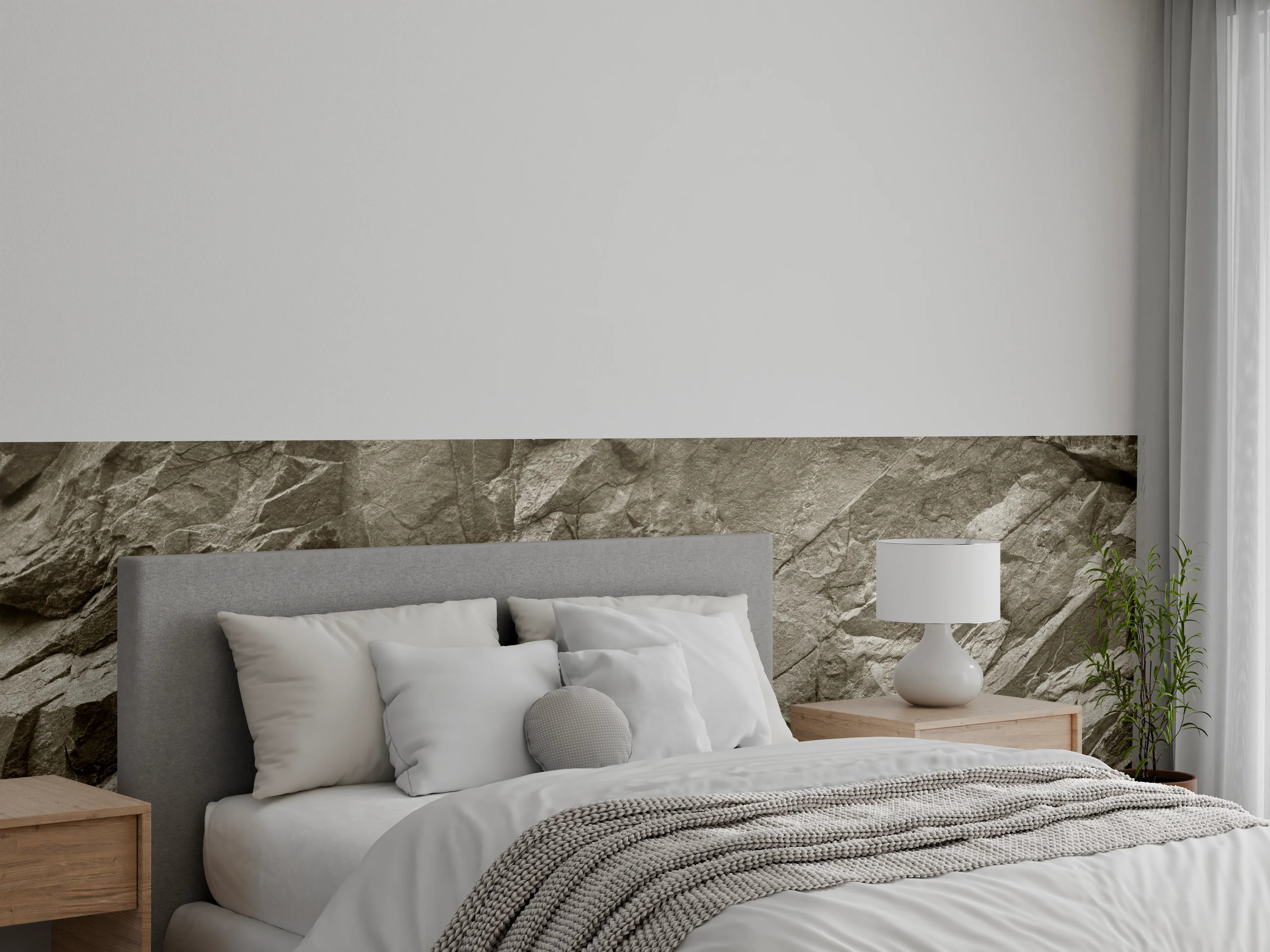 Wandverkleidung Schlafzimmer - Beigenatur mit Felsenstruktur