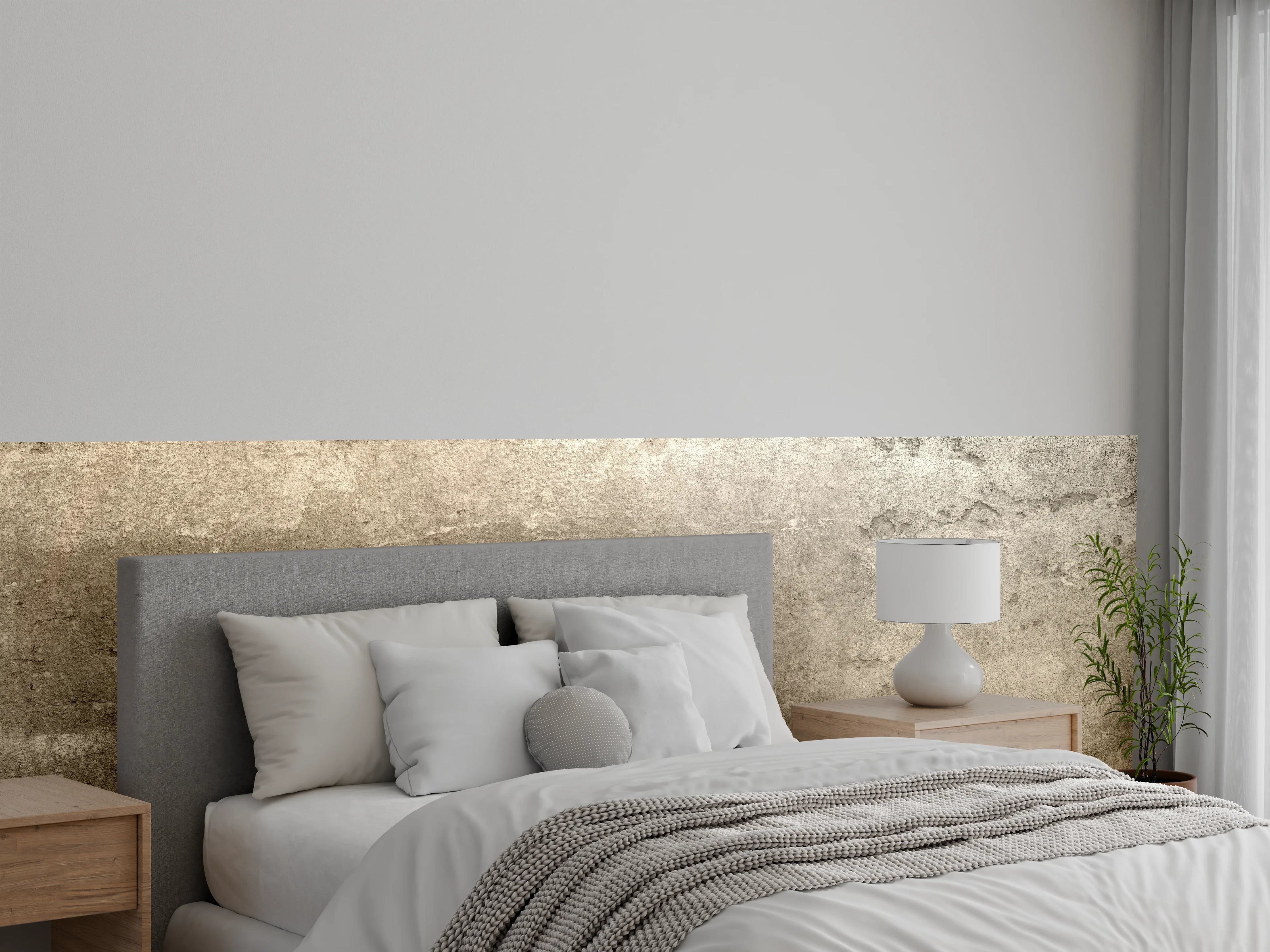 Wandverkleidung Schlafzimmer - Beiger Beton-Look Wanddekor modern