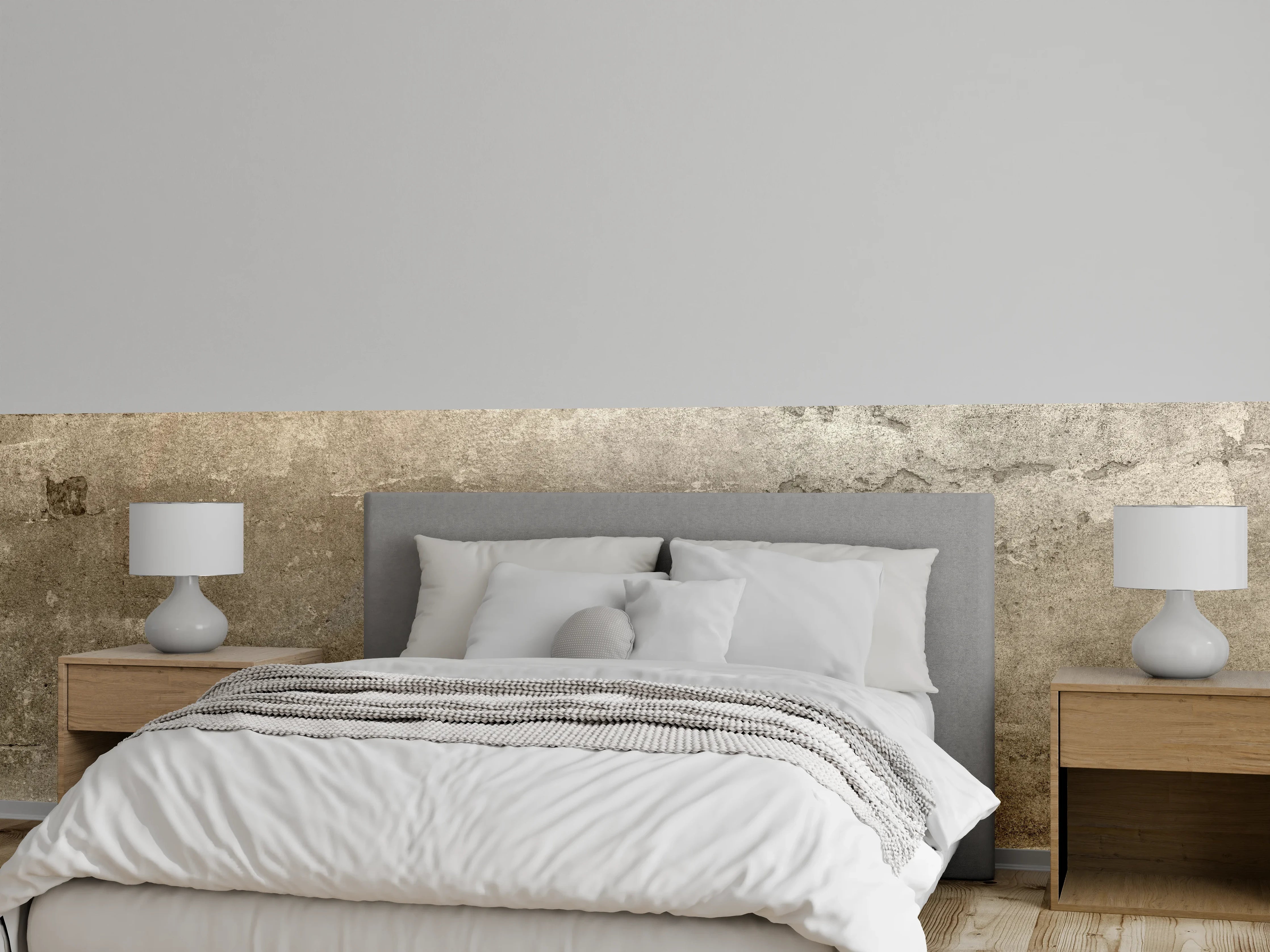 Wandverkleidung Schlafzimmer - Beiger Beton-Look Wanddekor modern