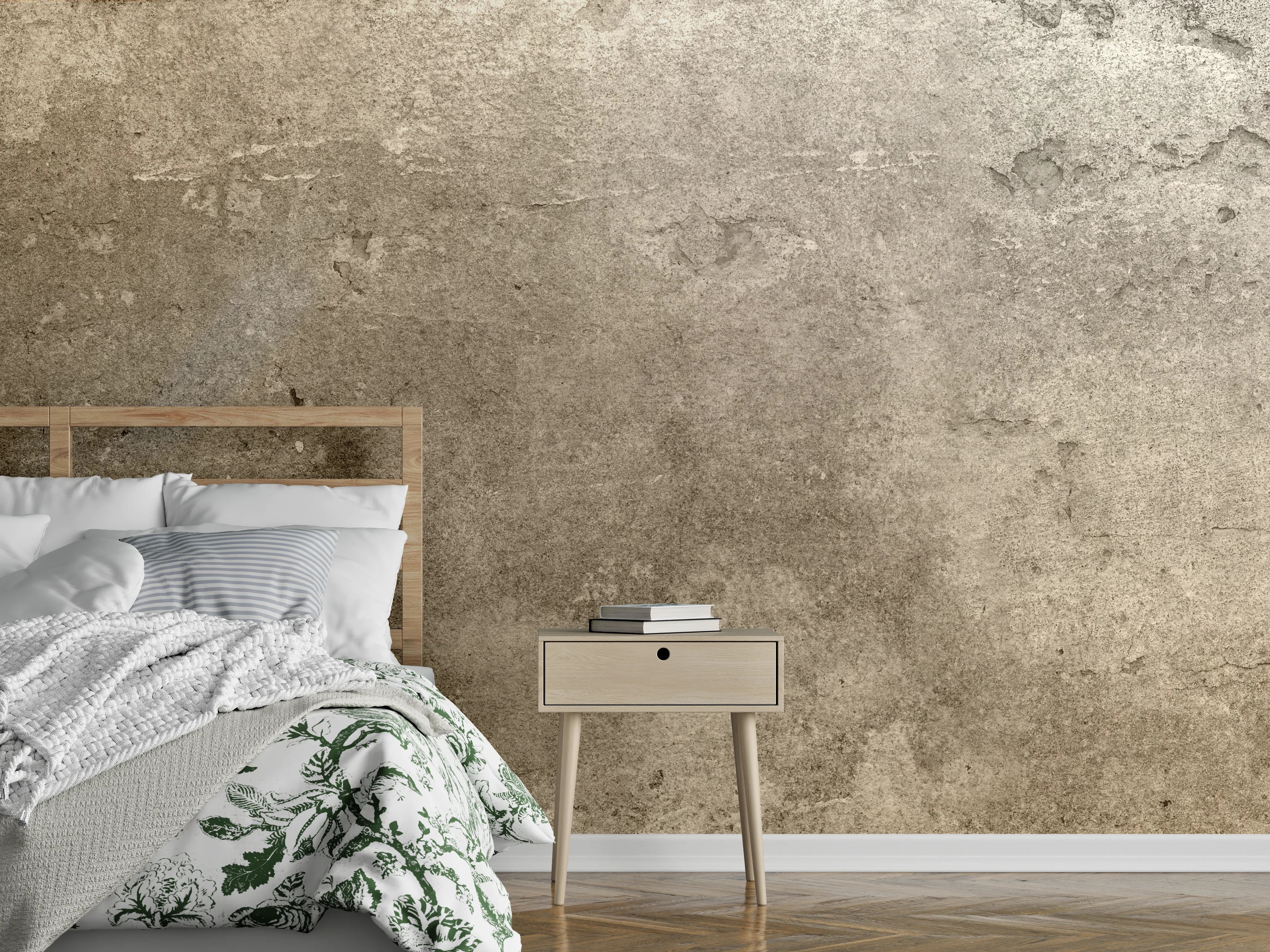 Wandverkleidung Schlafzimmer - Beiger Beton-Look Wanddekor modern