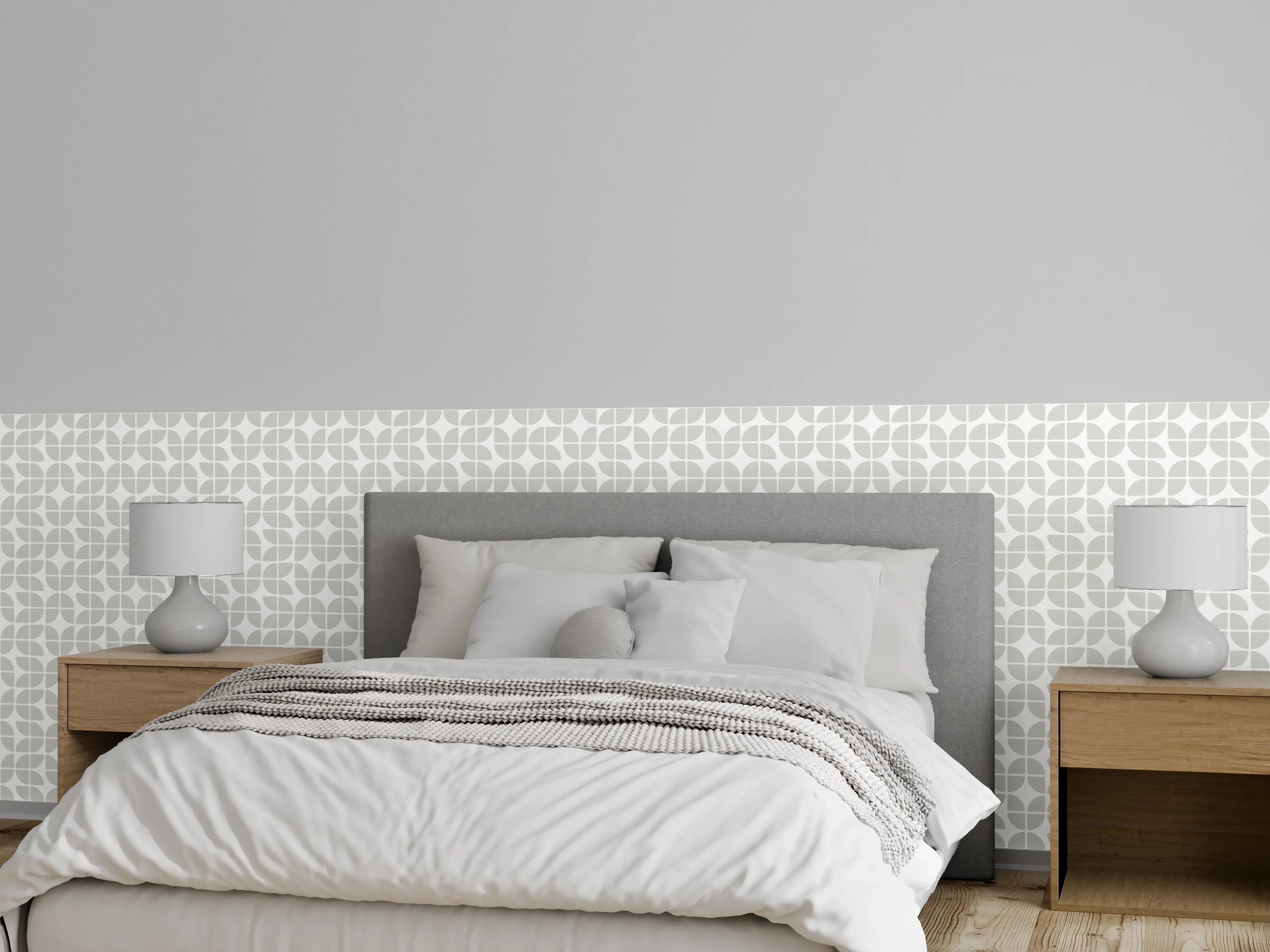 Wandverkleidung Schlafzimmer - Beiger Ziermuster mit geometrischem Design