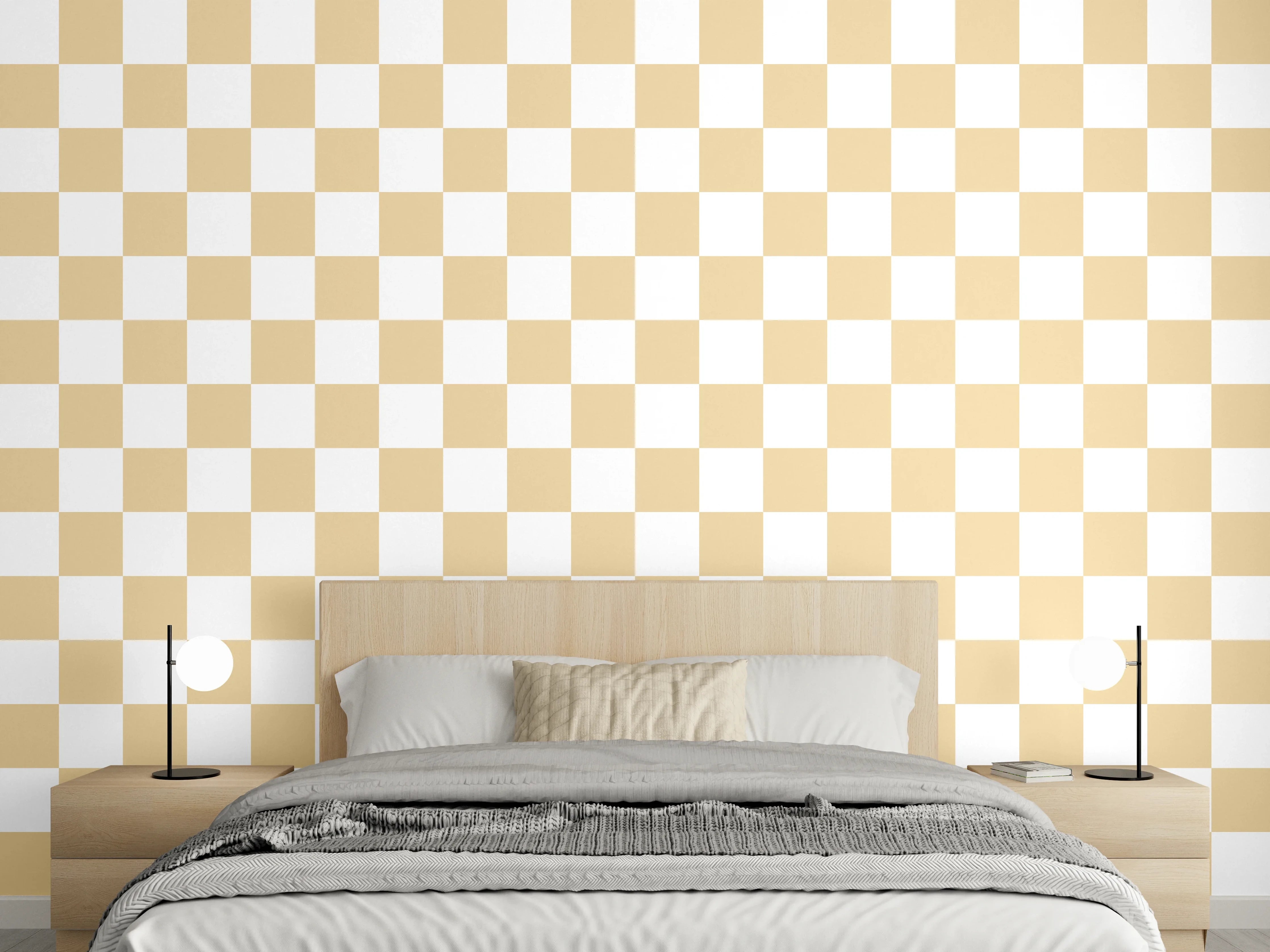 Wandverkleidung Schlafzimmer - Beiges Karo-Muster modern