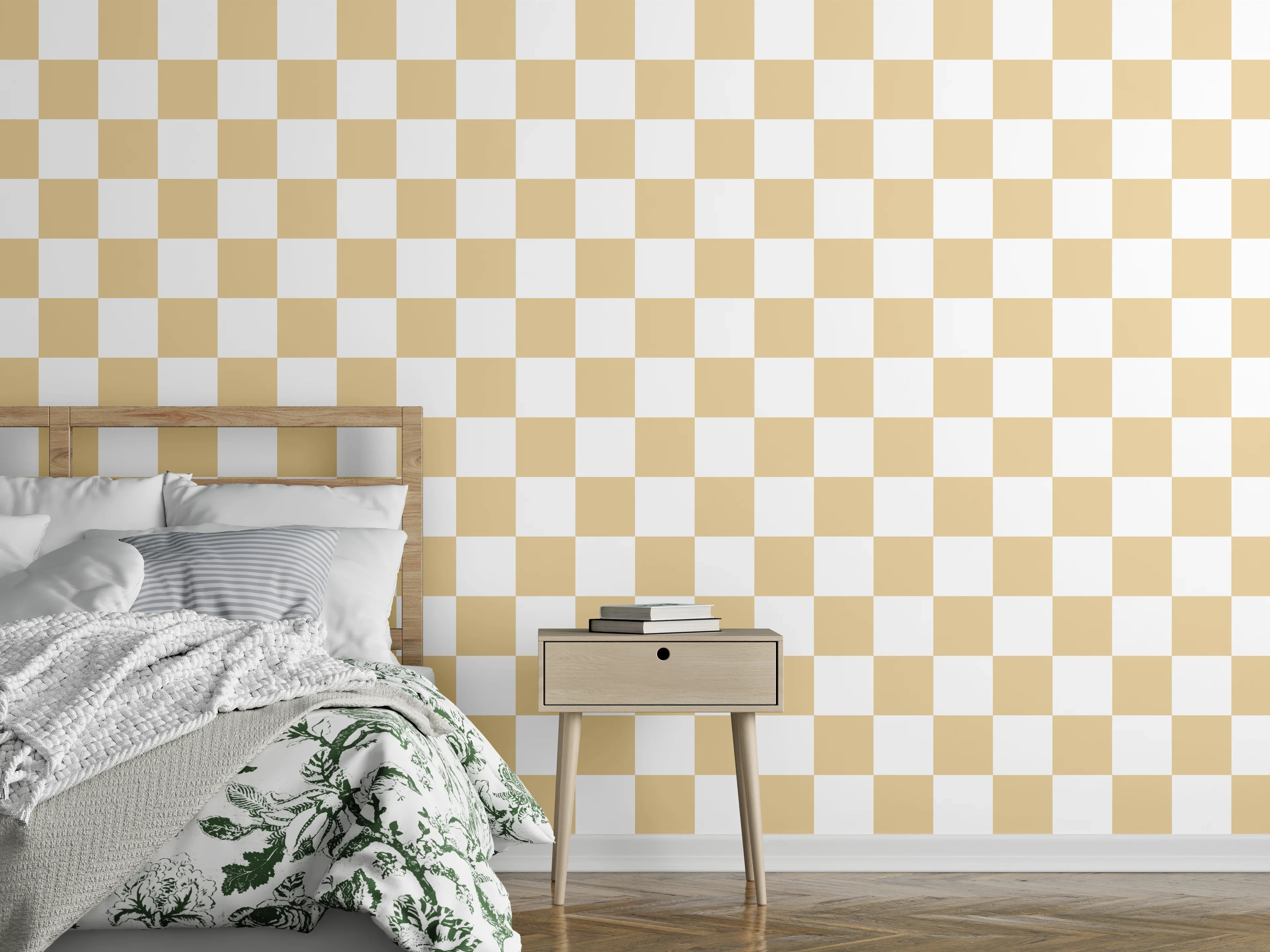 Wandverkleidung Schlafzimmer - Beiges Karo-Muster modern