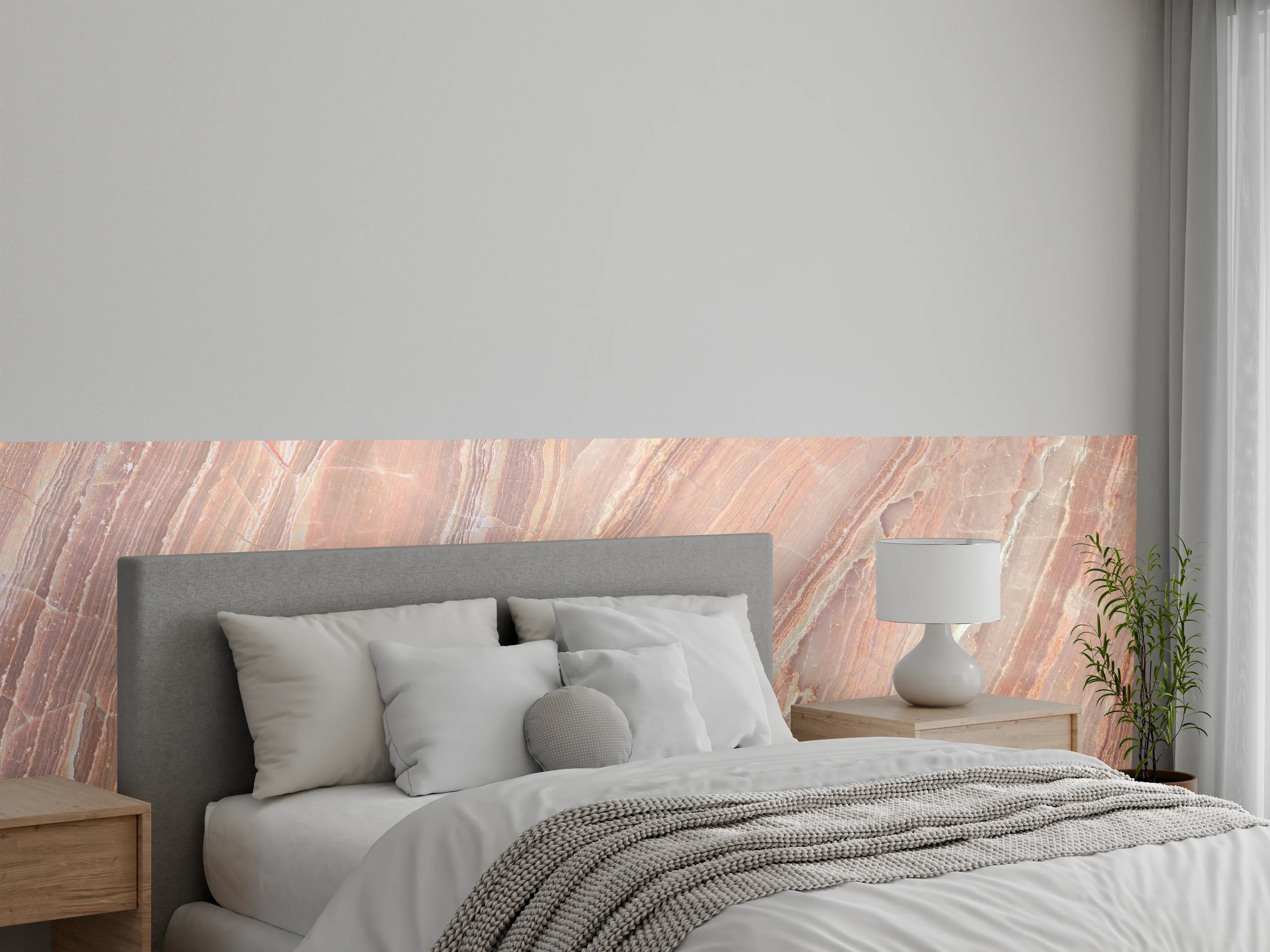 Wandverkleidung Schlafzimmer - Beiges Marmor Design - Nahaufnahme