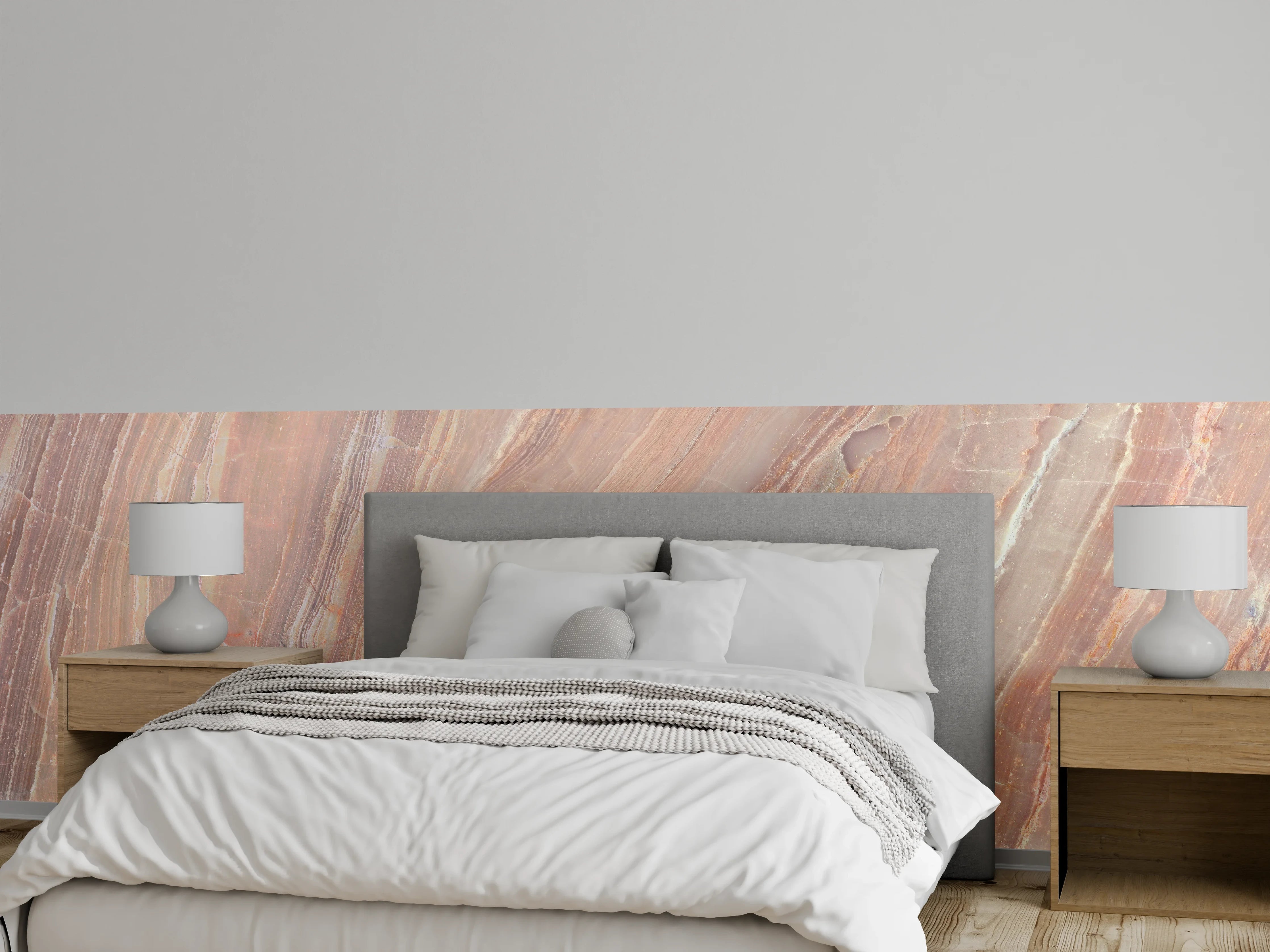 Wandverkleidung Schlafzimmer - Beiges Marmor Design - Nahaufnahme