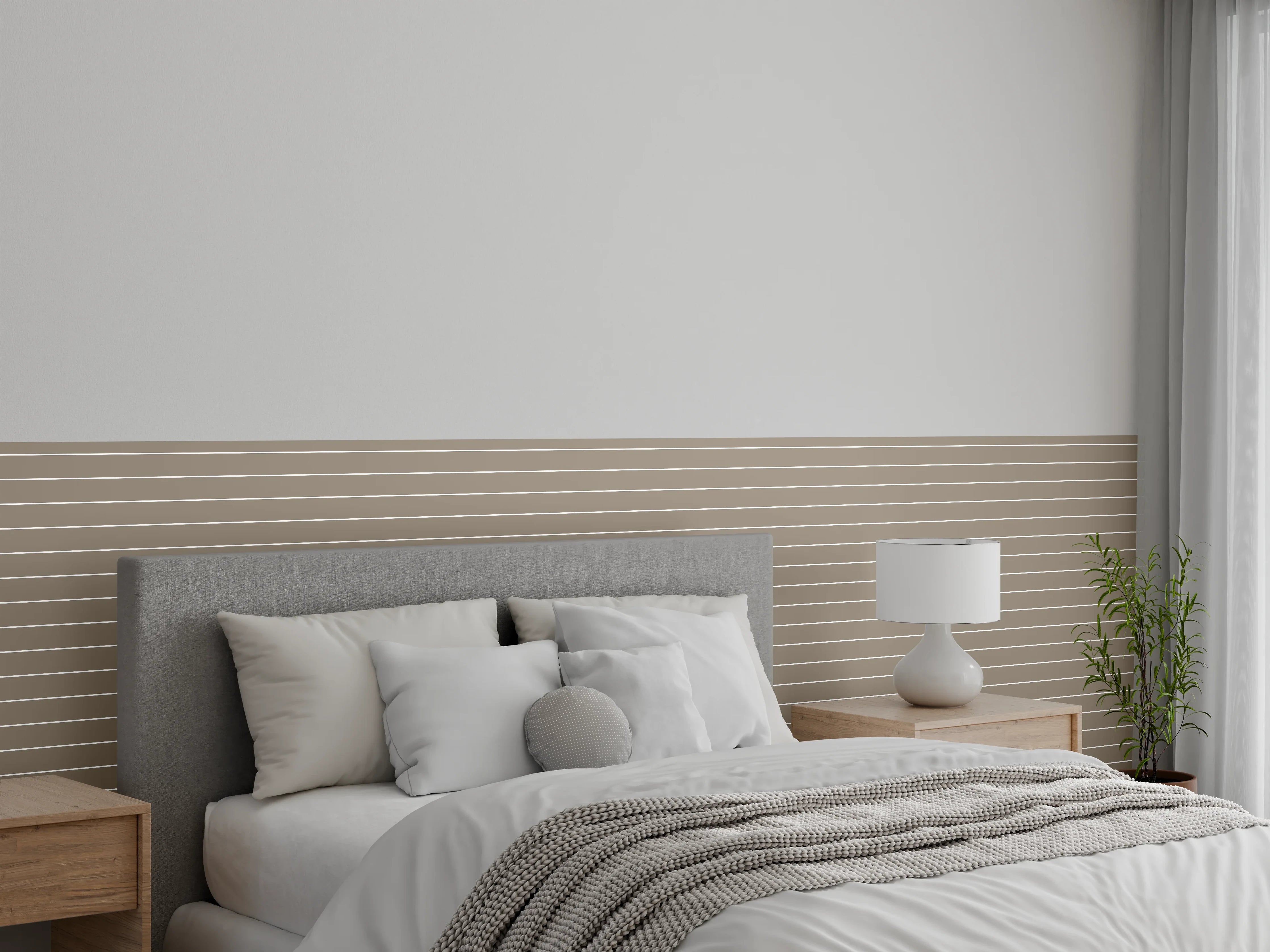 Wandverkleidung Schlafzimmer - Beiges Streifenmuster Wanddesign modern
