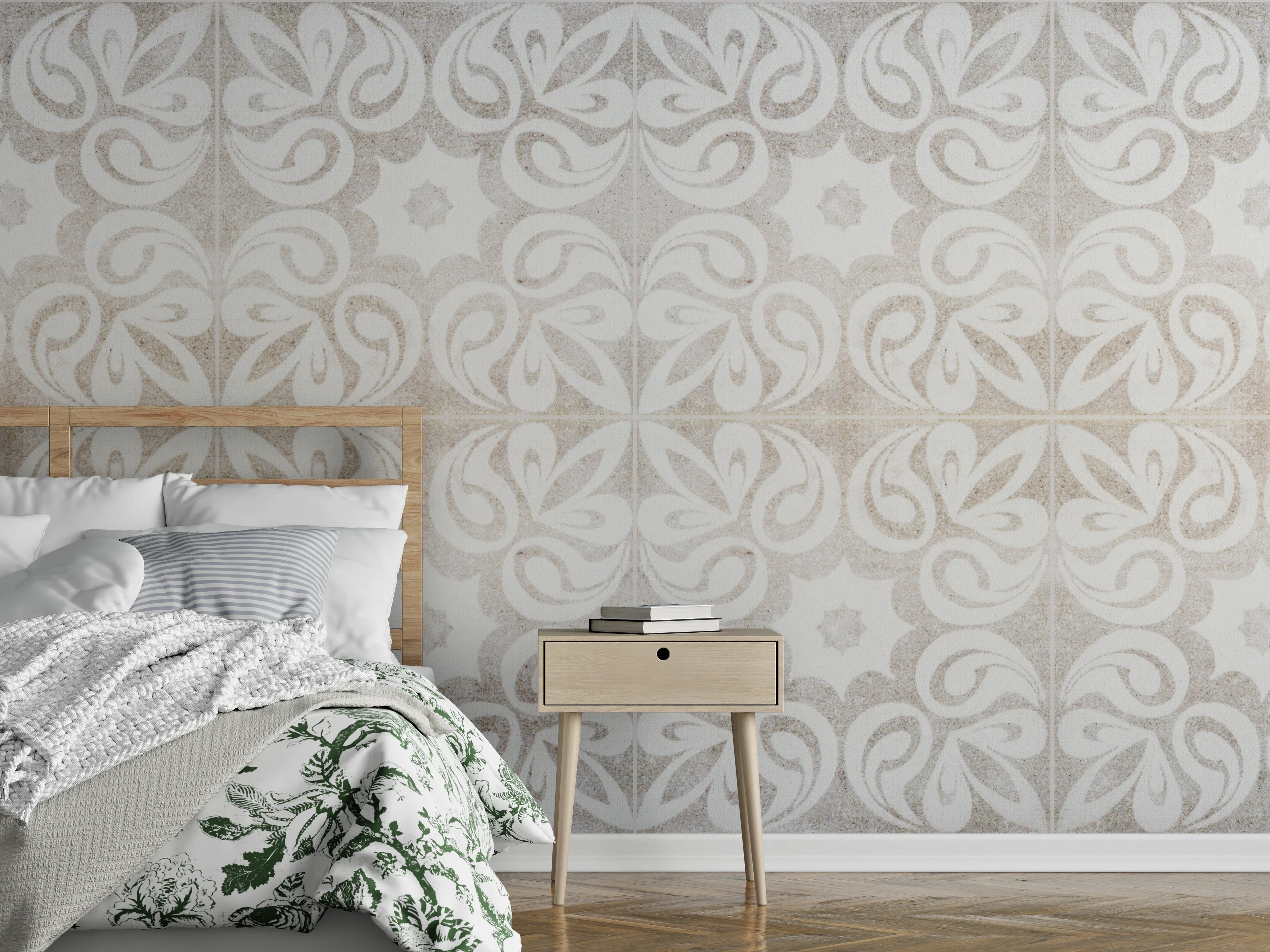 Wandverkleidung Schlafzimmer - Beiges quadratisches Mosaikmotiv