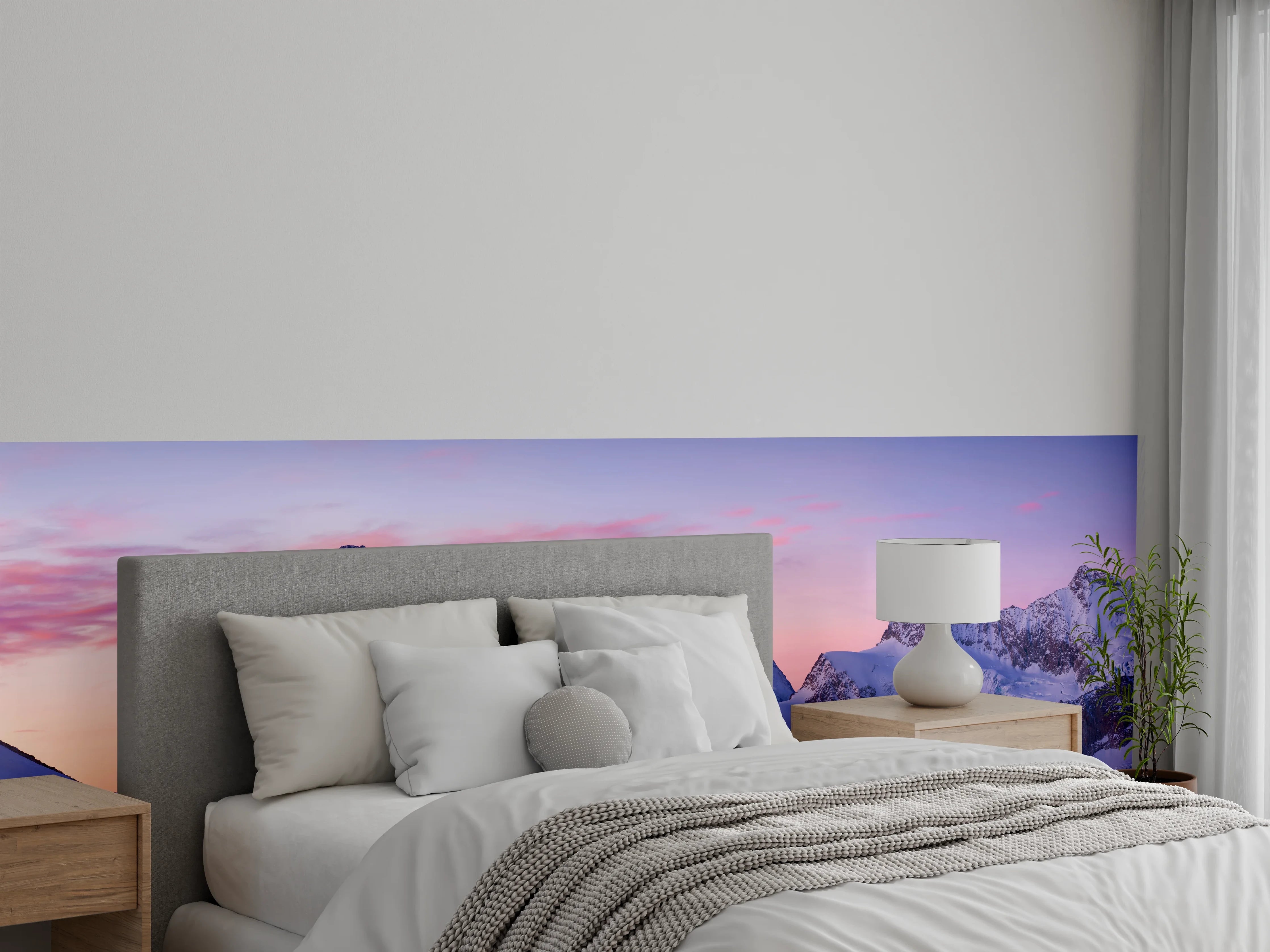 Wandverkleidung Schlafzimmer - Berge im Sonnenaufgang Panorama