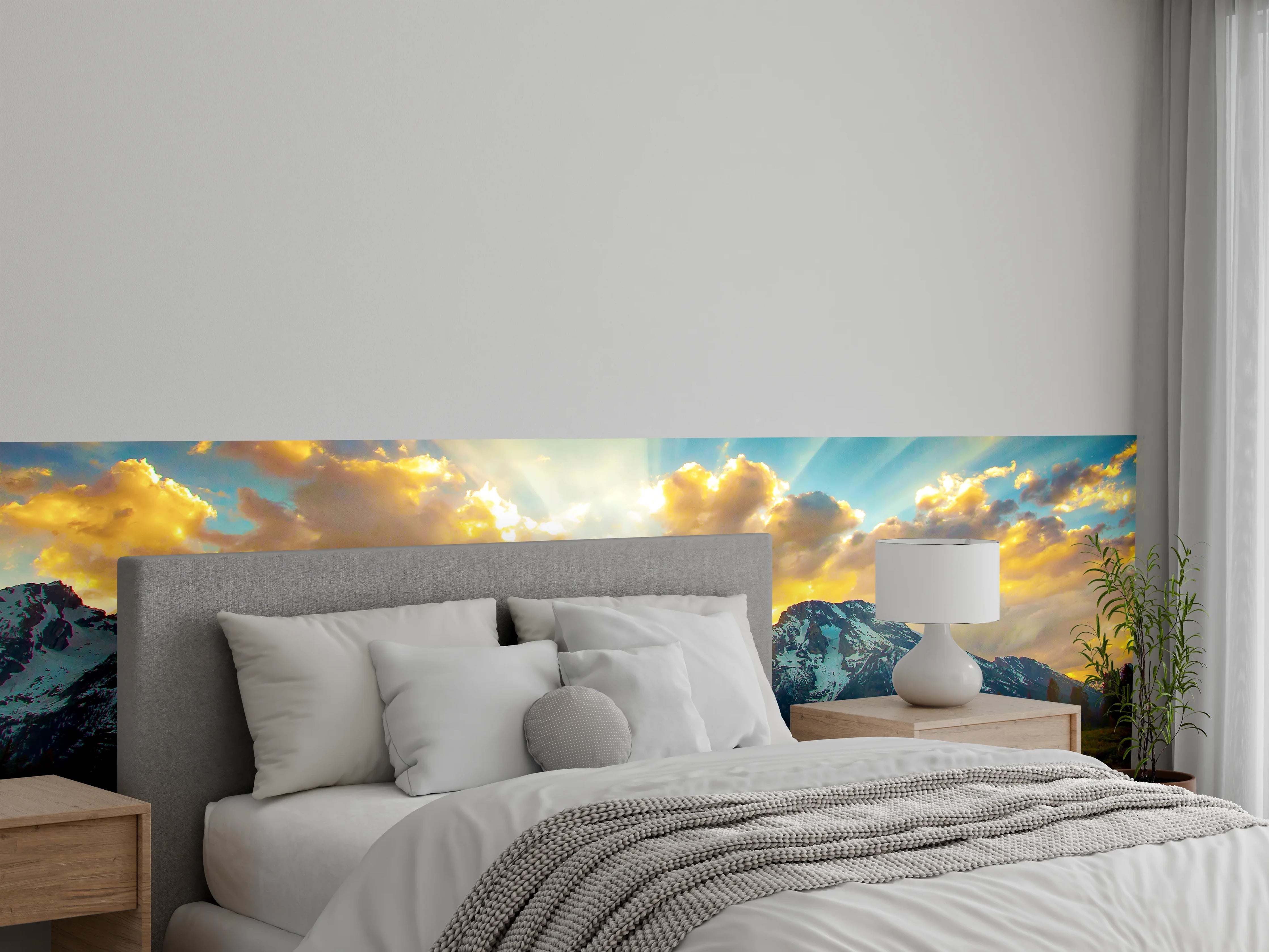 Wandverkleidung Schlafzimmer - Berglandschaft am See Sonnenuntergang