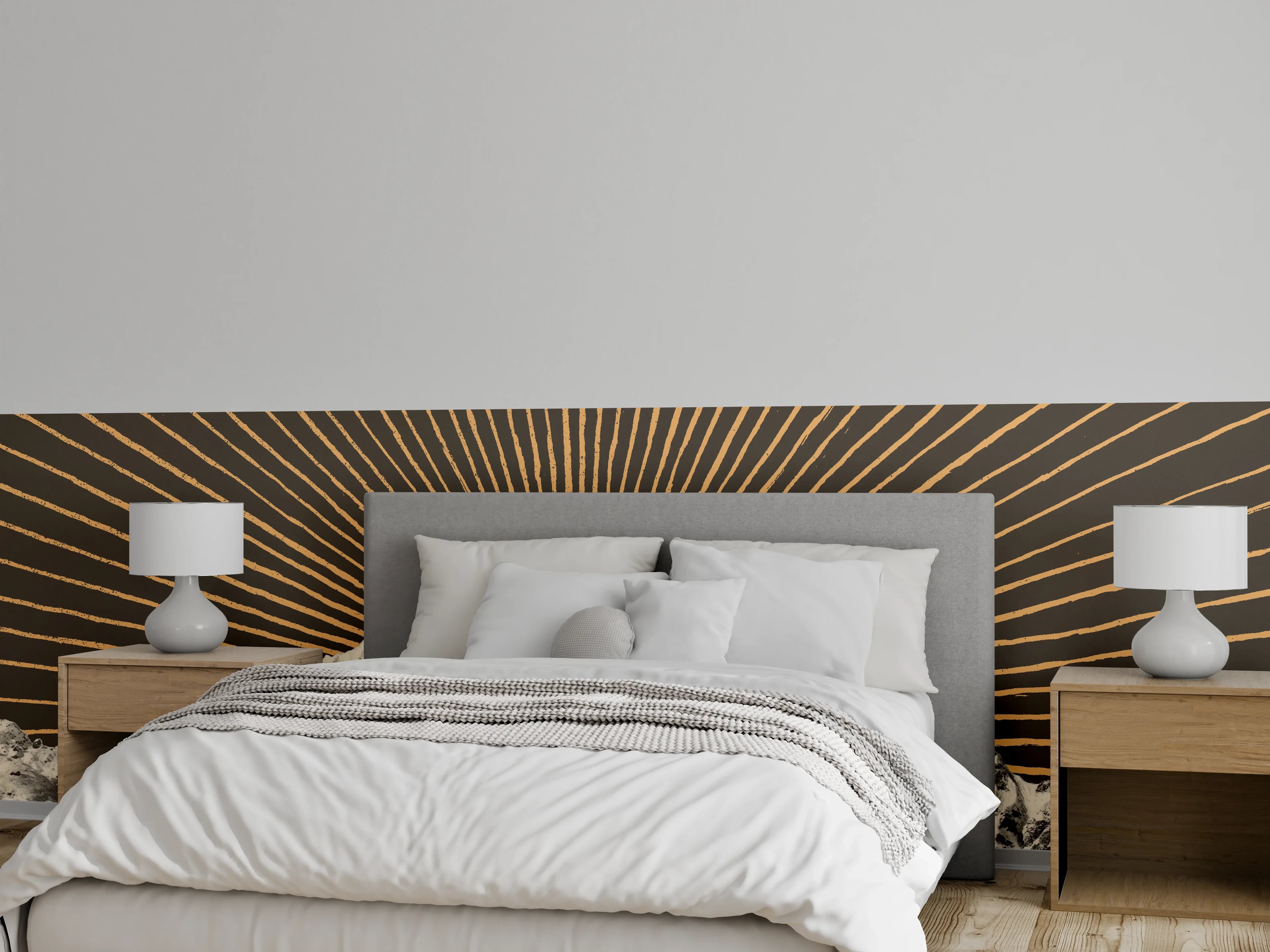Wandverkleidung Schlafzimmer - Bergpanorama Sonnenaufgang Retro Stil