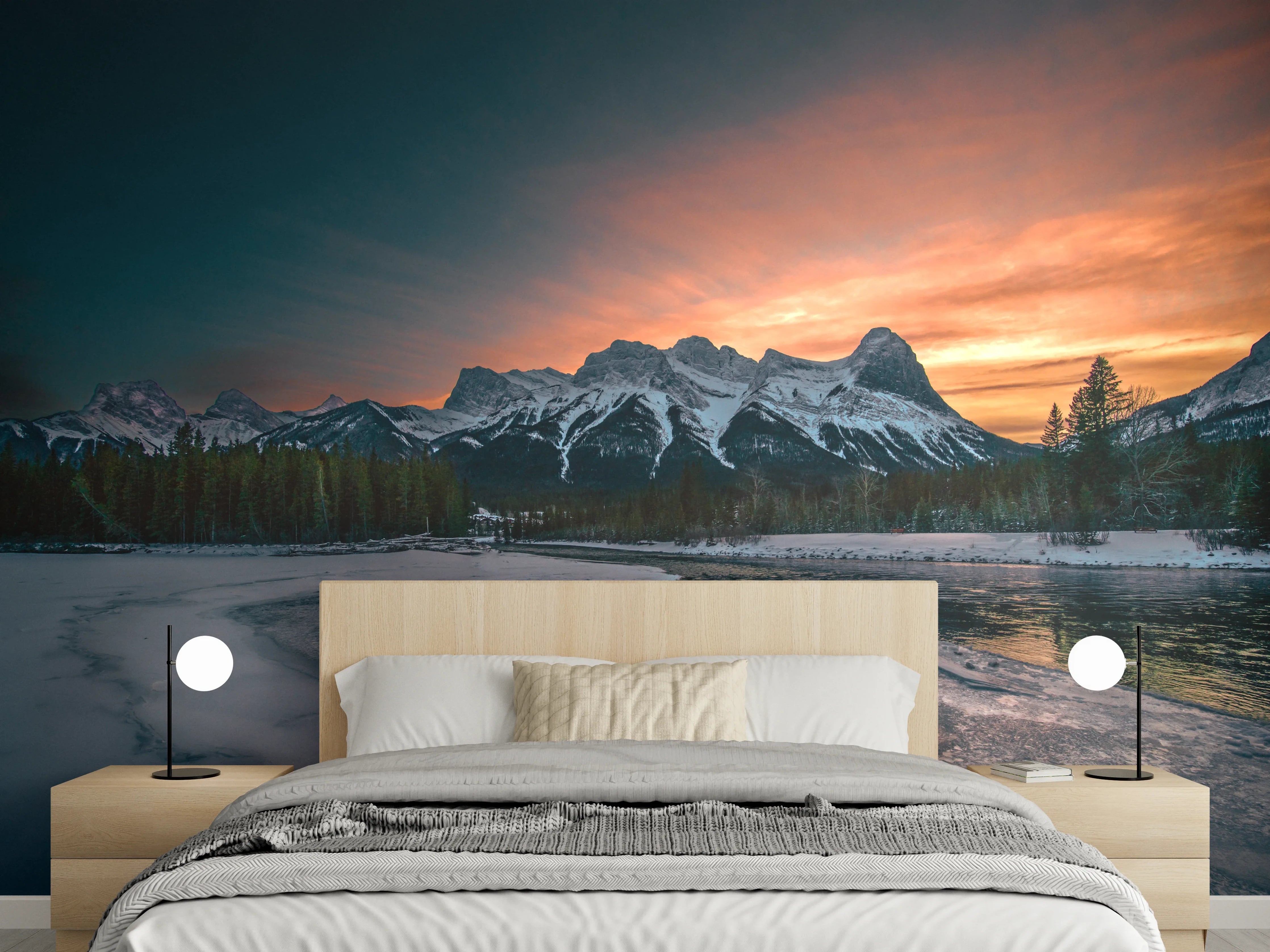 Wandverkleidung Schlafzimmer - Bergpanorama bei Sonnenuntergang – Naturidylle