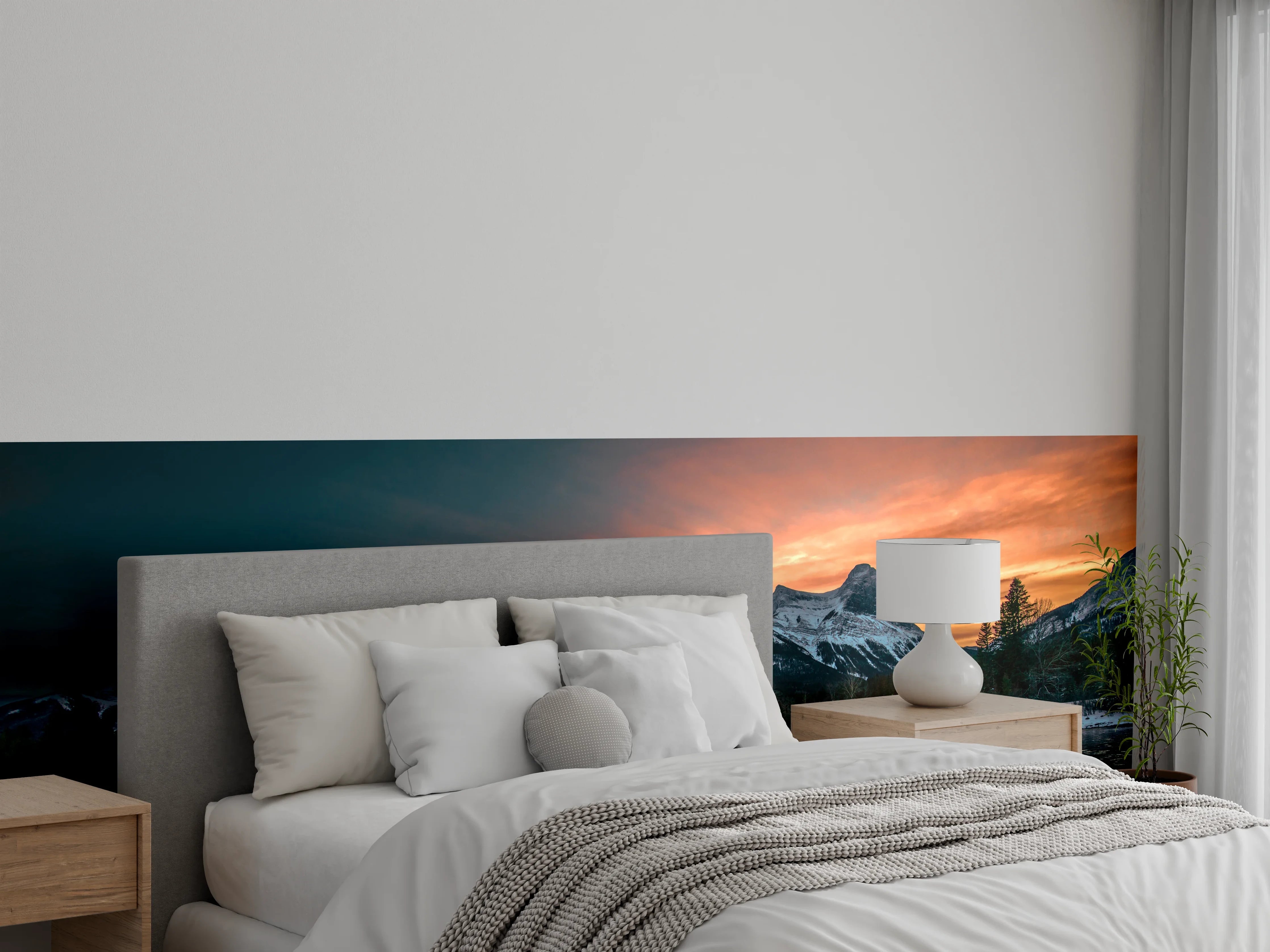 Wandverkleidung Schlafzimmer - Bergpanorama bei Sonnenuntergang – Naturidylle