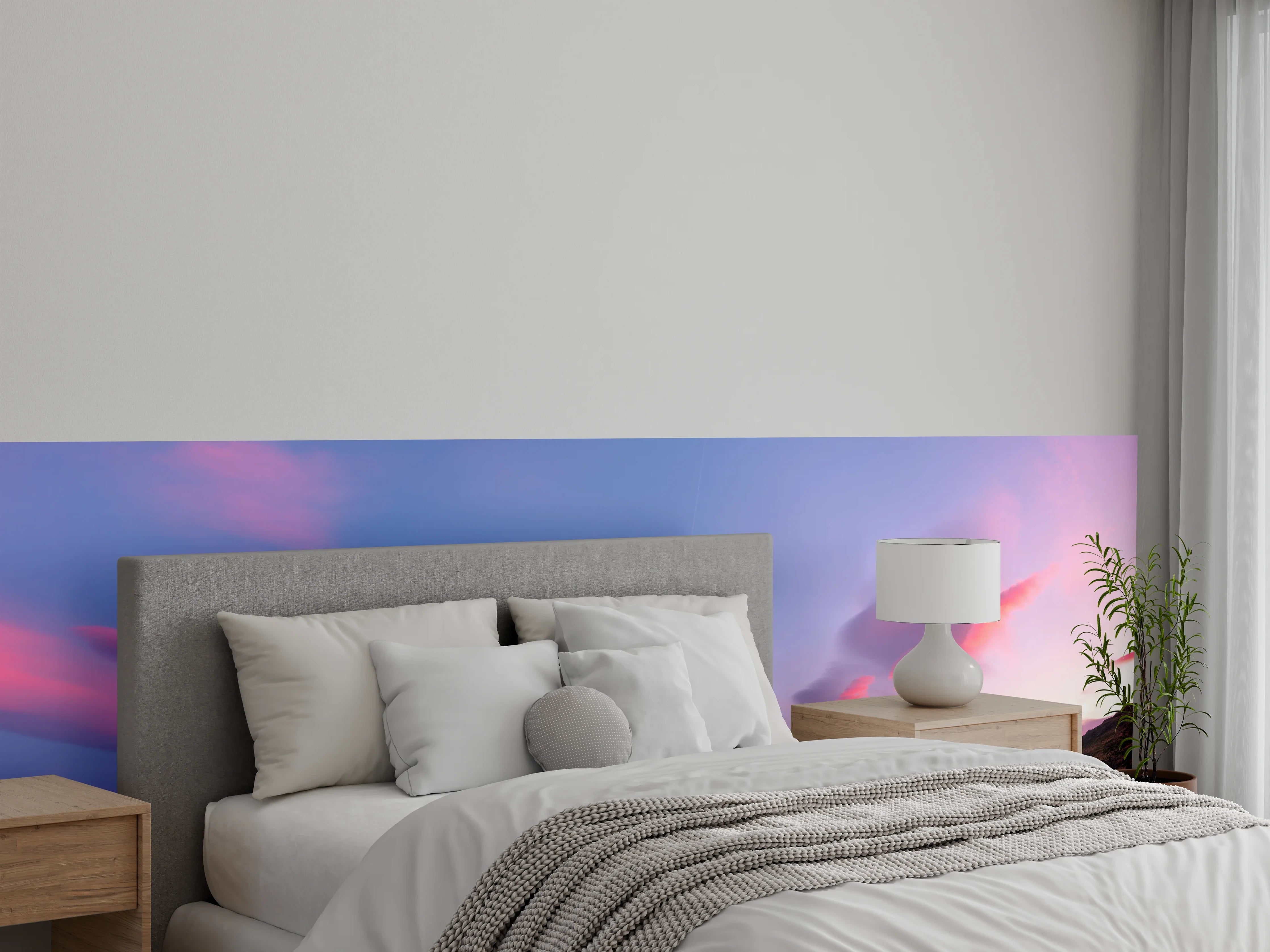 Wandverkleidung Schlafzimmer - Bergpanorama im rosa Sonnenuntergang
