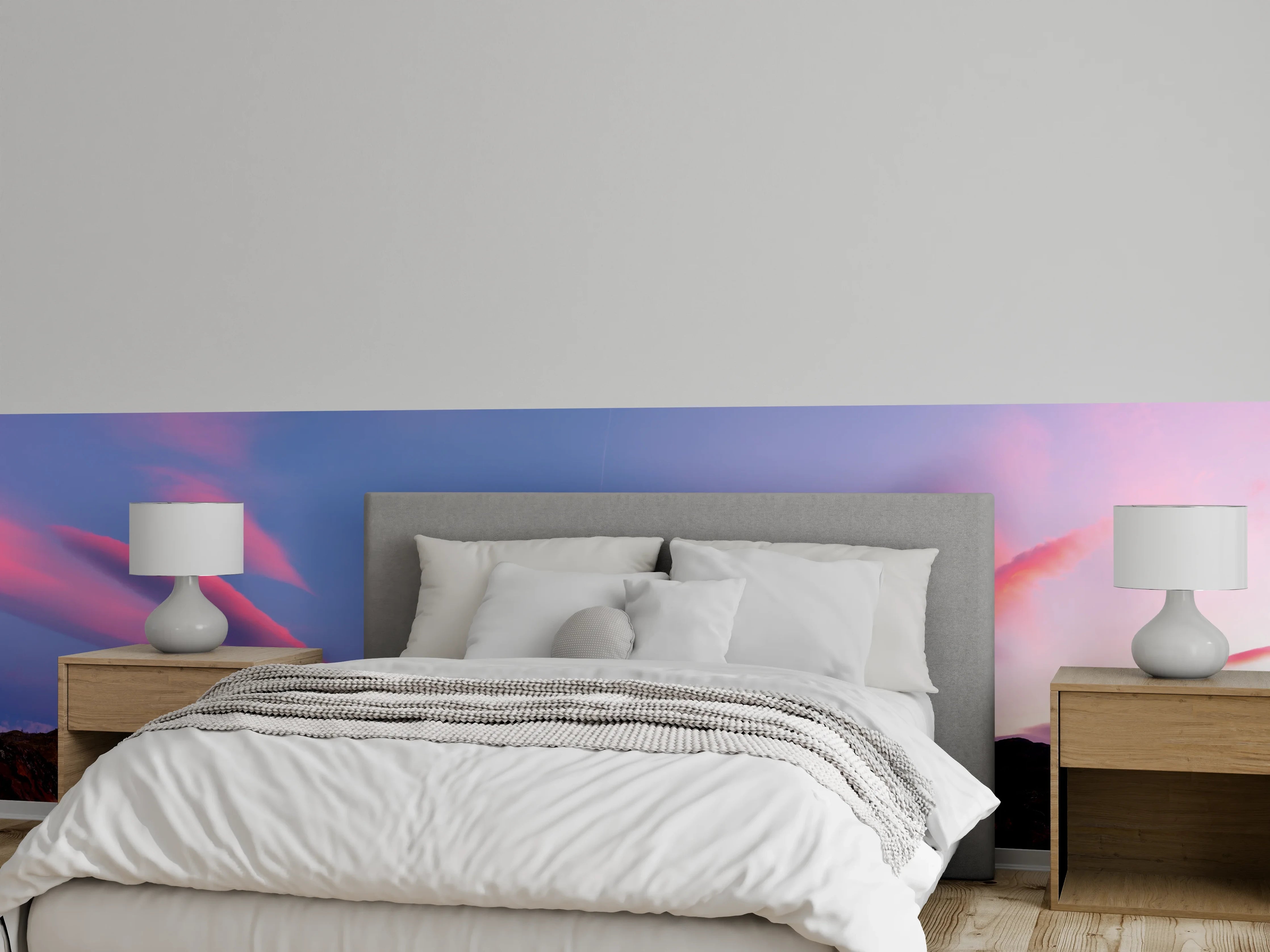 Wandverkleidung Schlafzimmer - Bergpanorama im rosa Sonnenuntergang