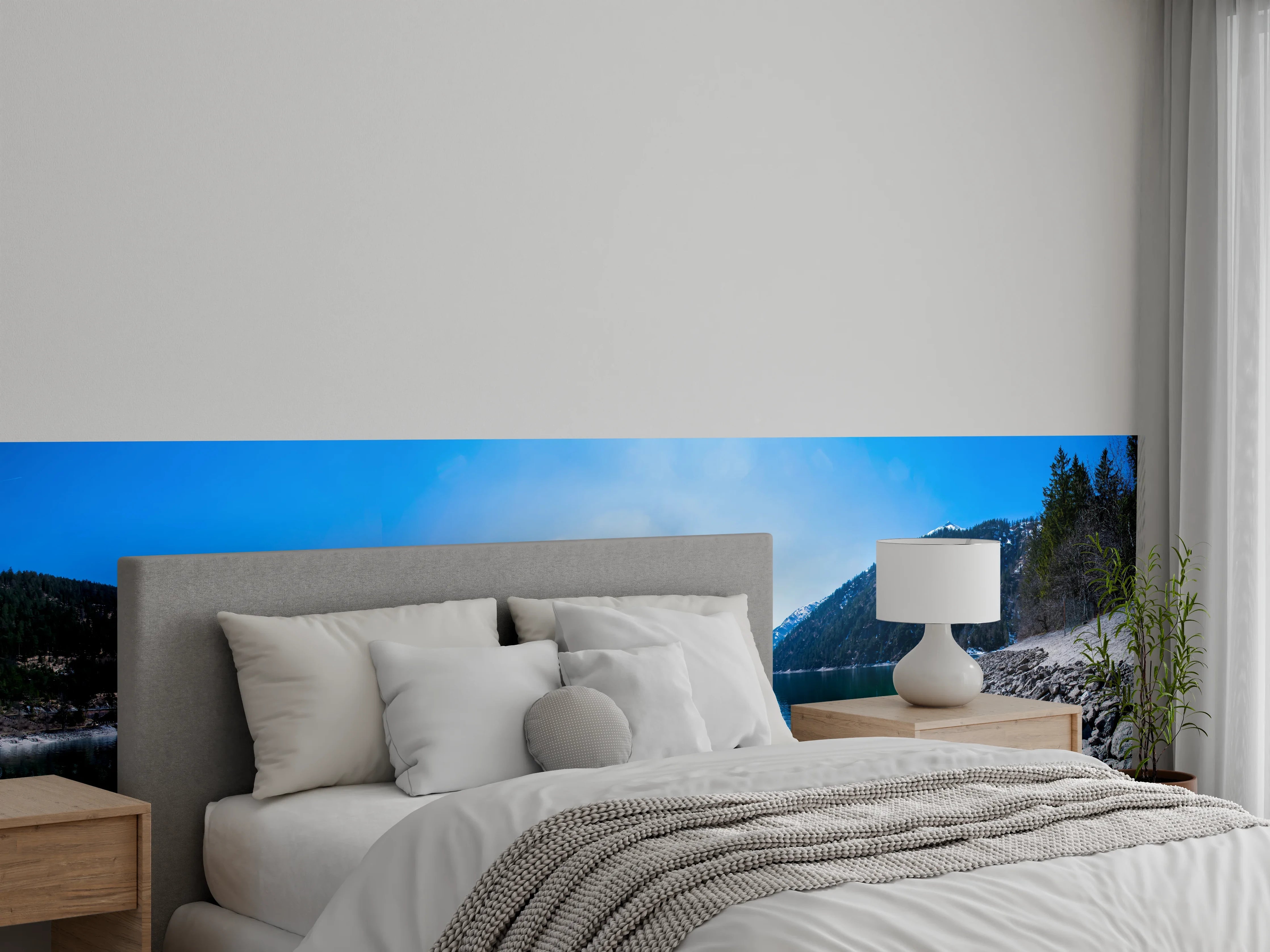 Wandverkleidung Schlafzimmer - Bergsee Panorama – Ruhe & Natur